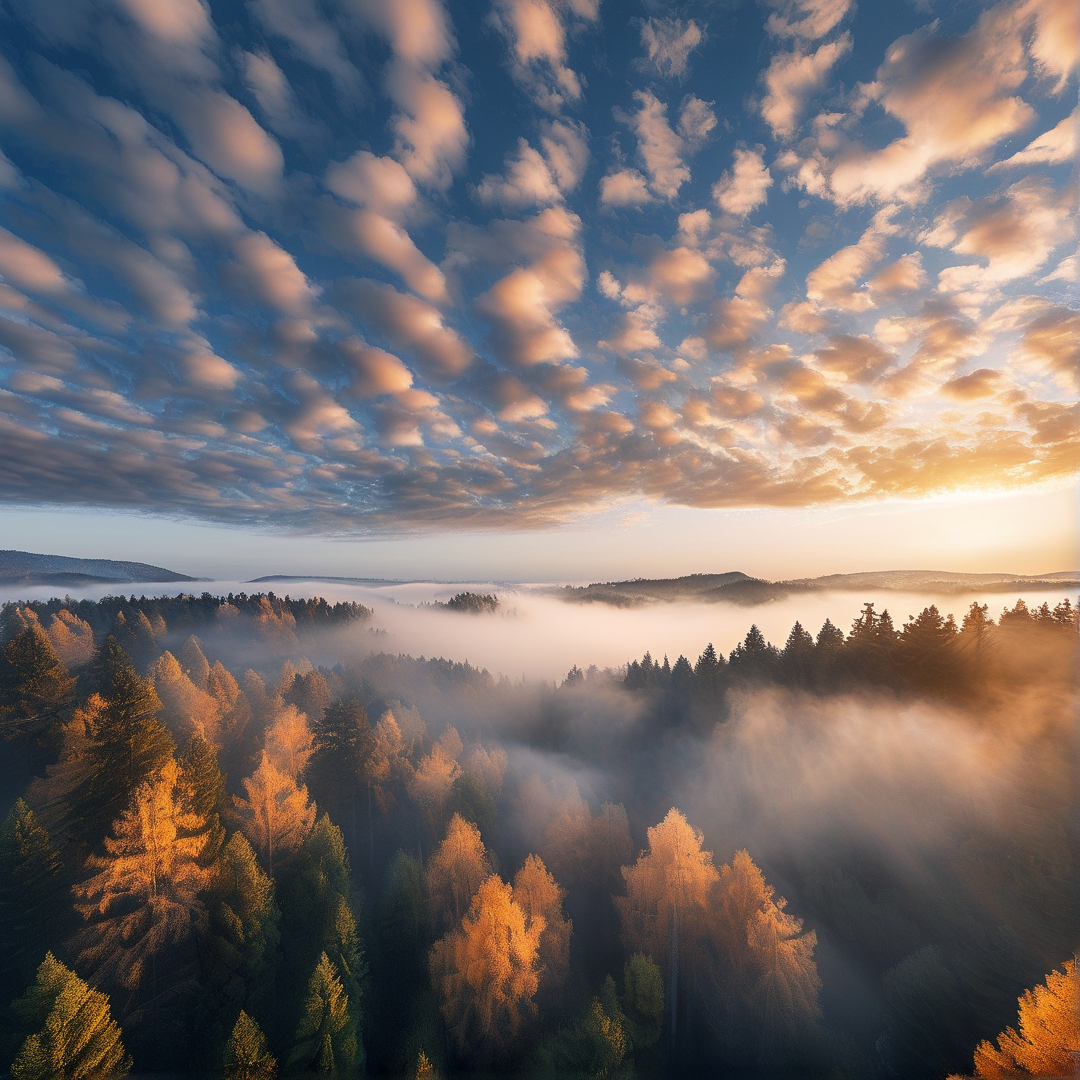 Golden Sunset Over Misty Forest