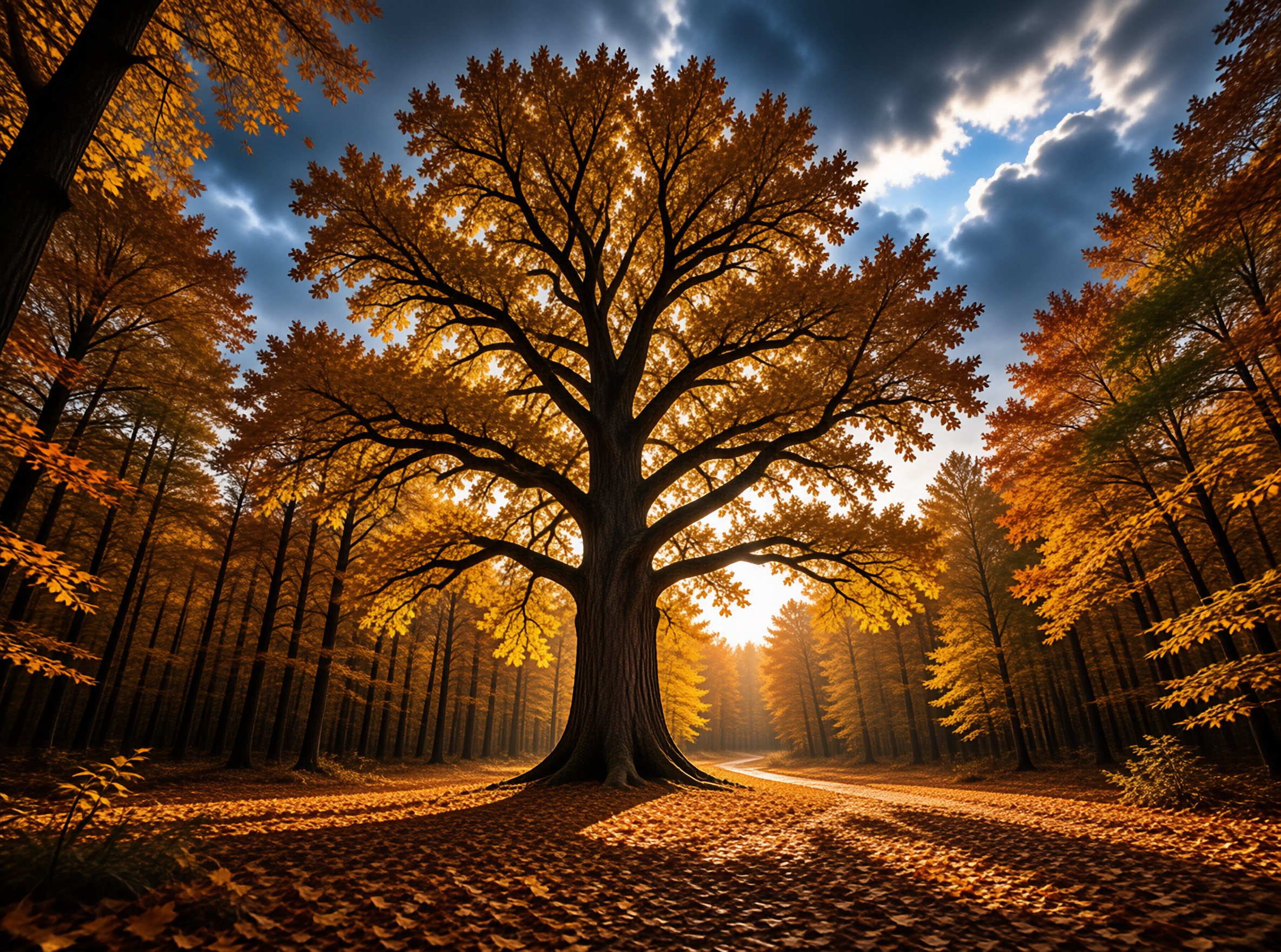 Golden Tree in Autumn Forest