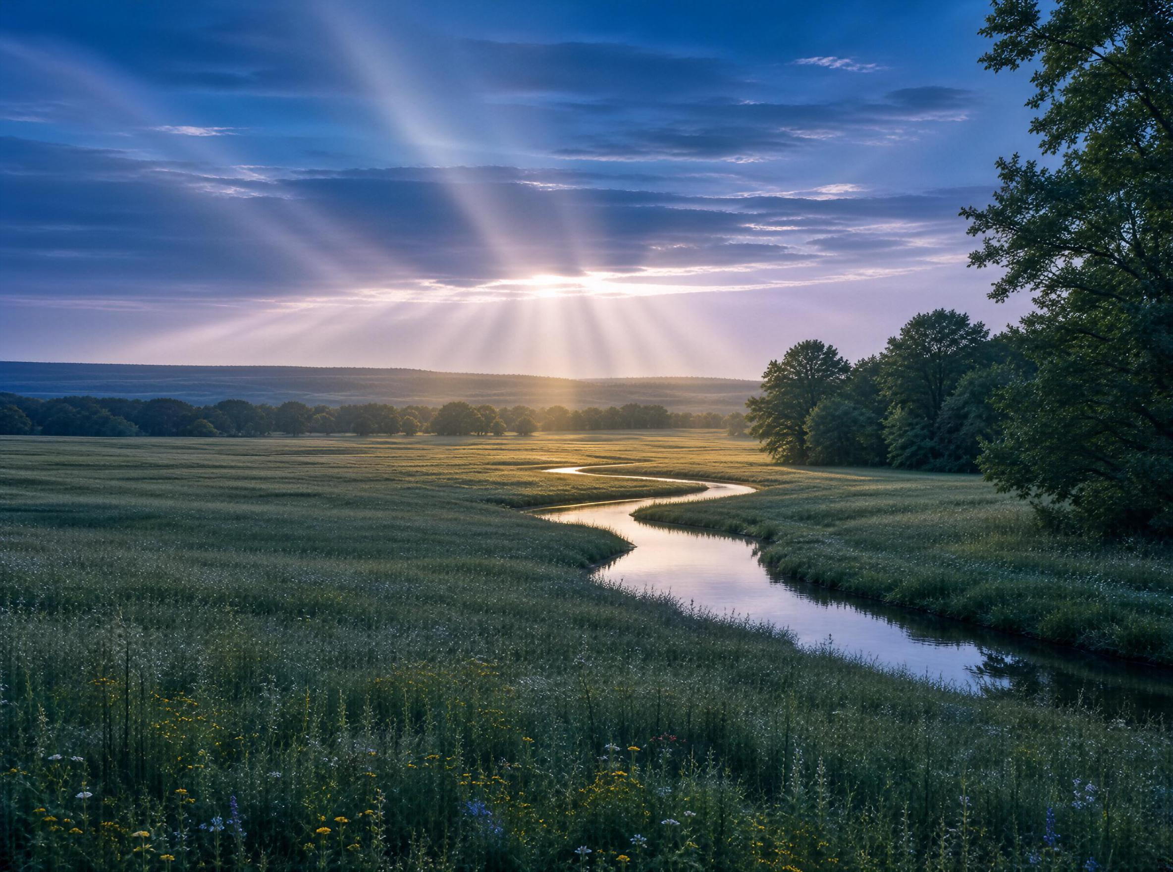 Sunbeams Over River