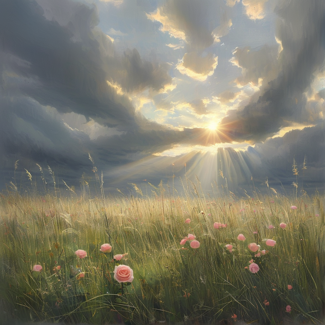 Sunlight Over Flower Field
