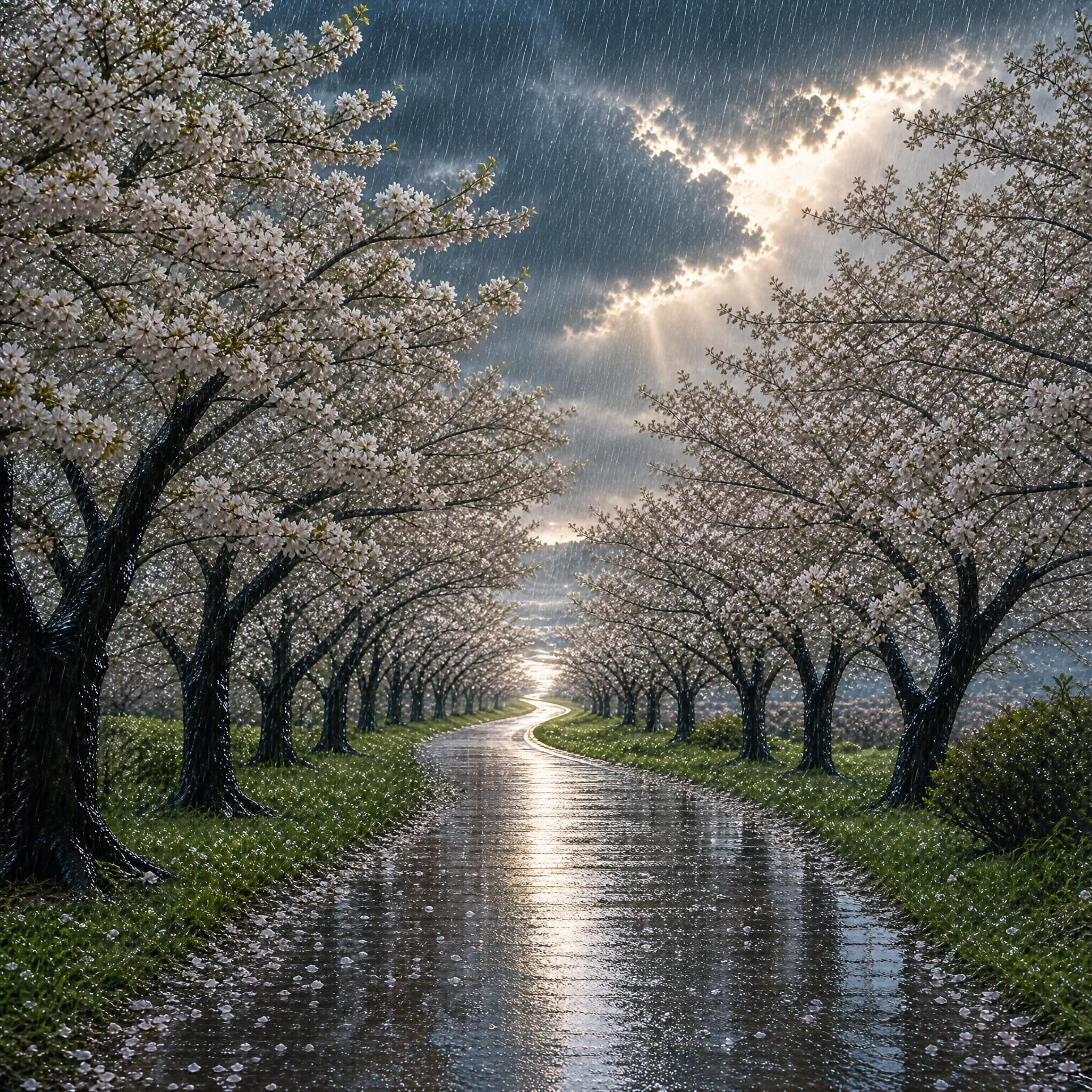 Cherry Blossom Rainy Path