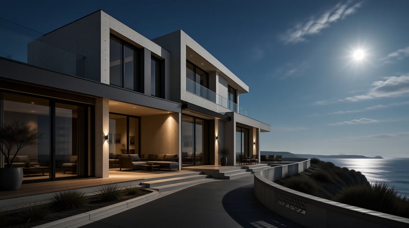 Modern Coastal Villa at Night