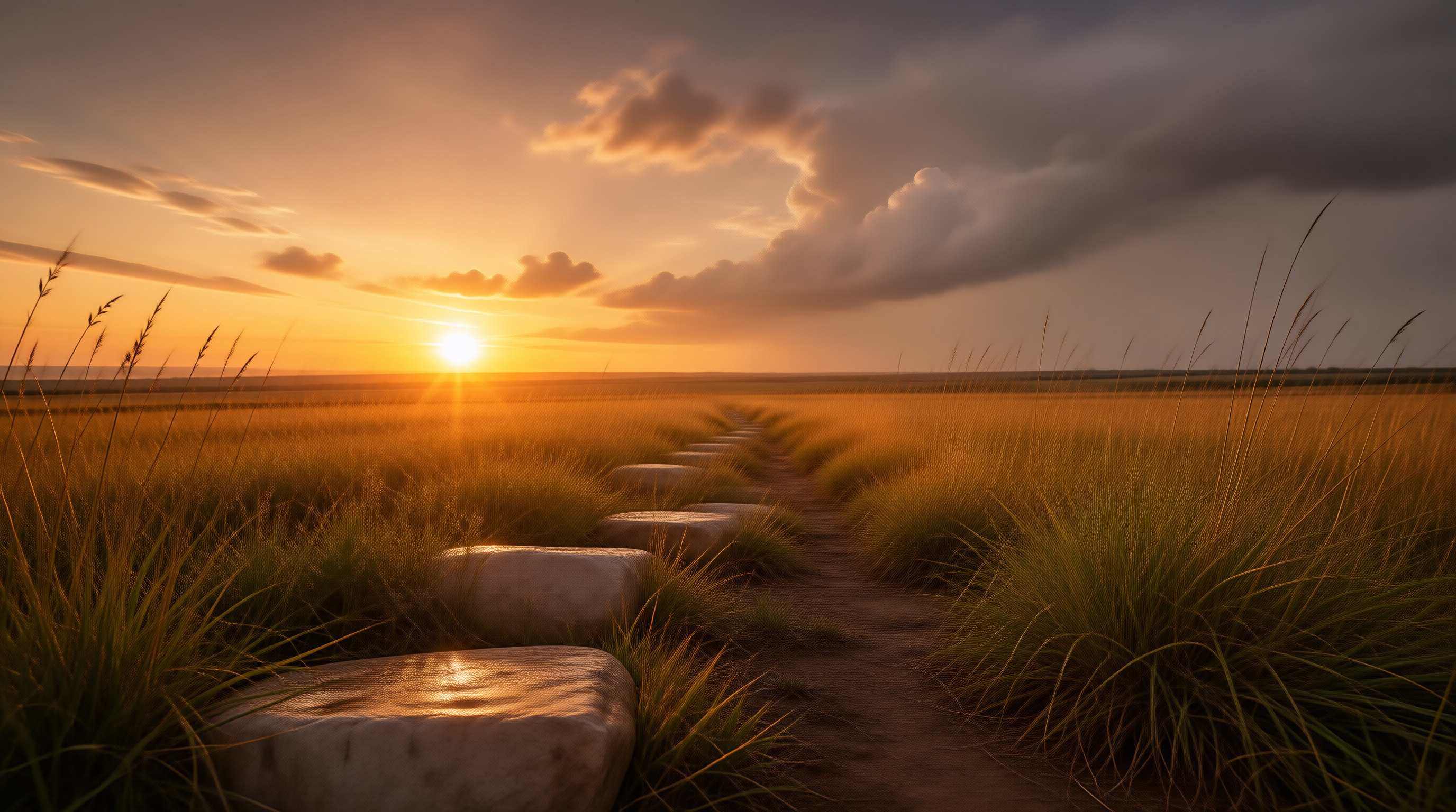 Sunset Pathway in Golden Field