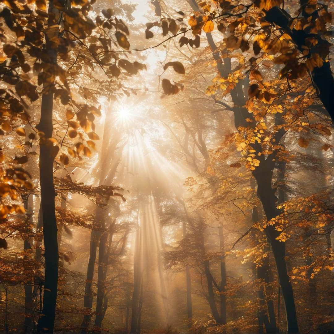 Golden Misty Autumn Forest