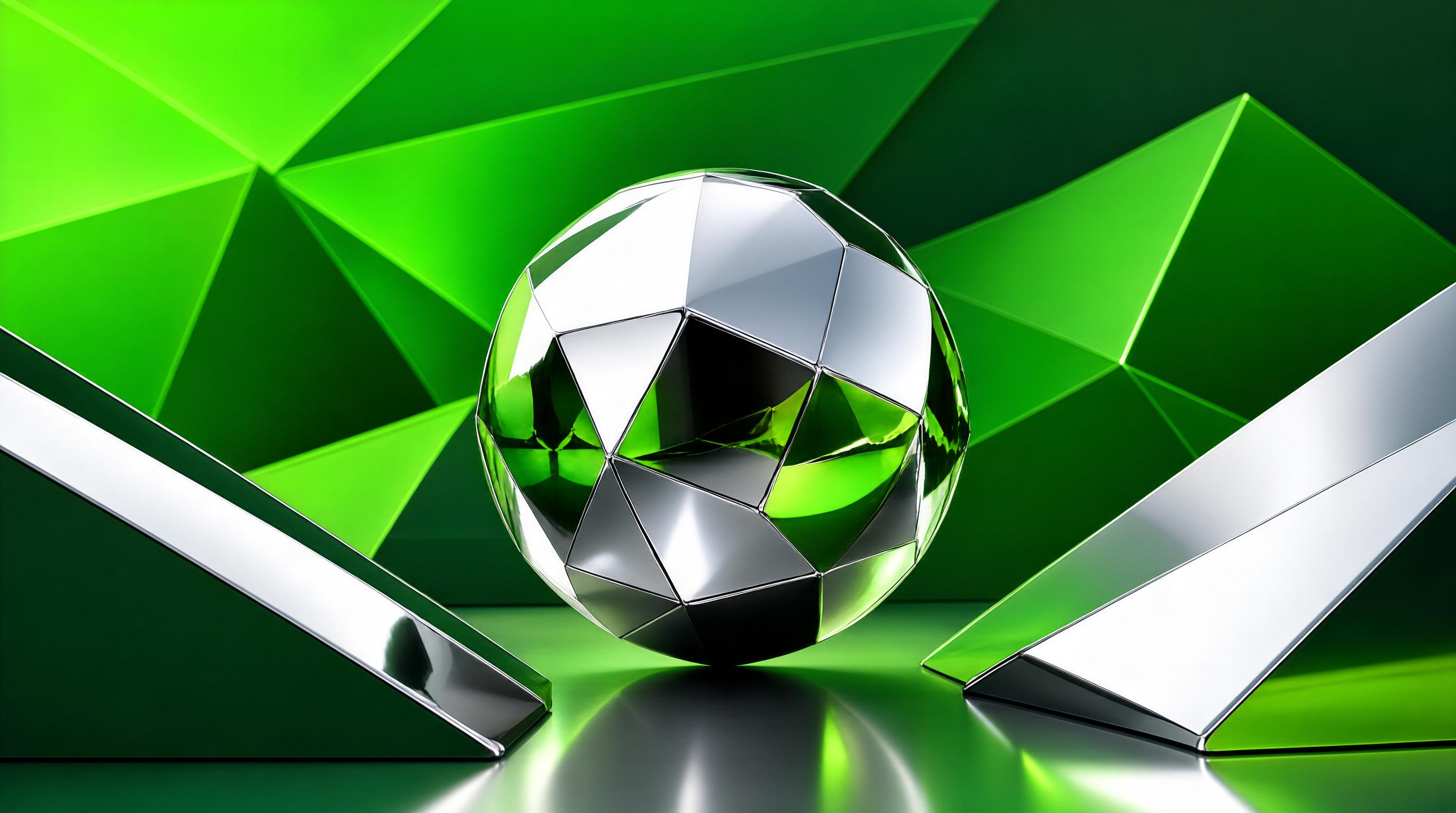 Metallic Sphere with Green Geometric Background