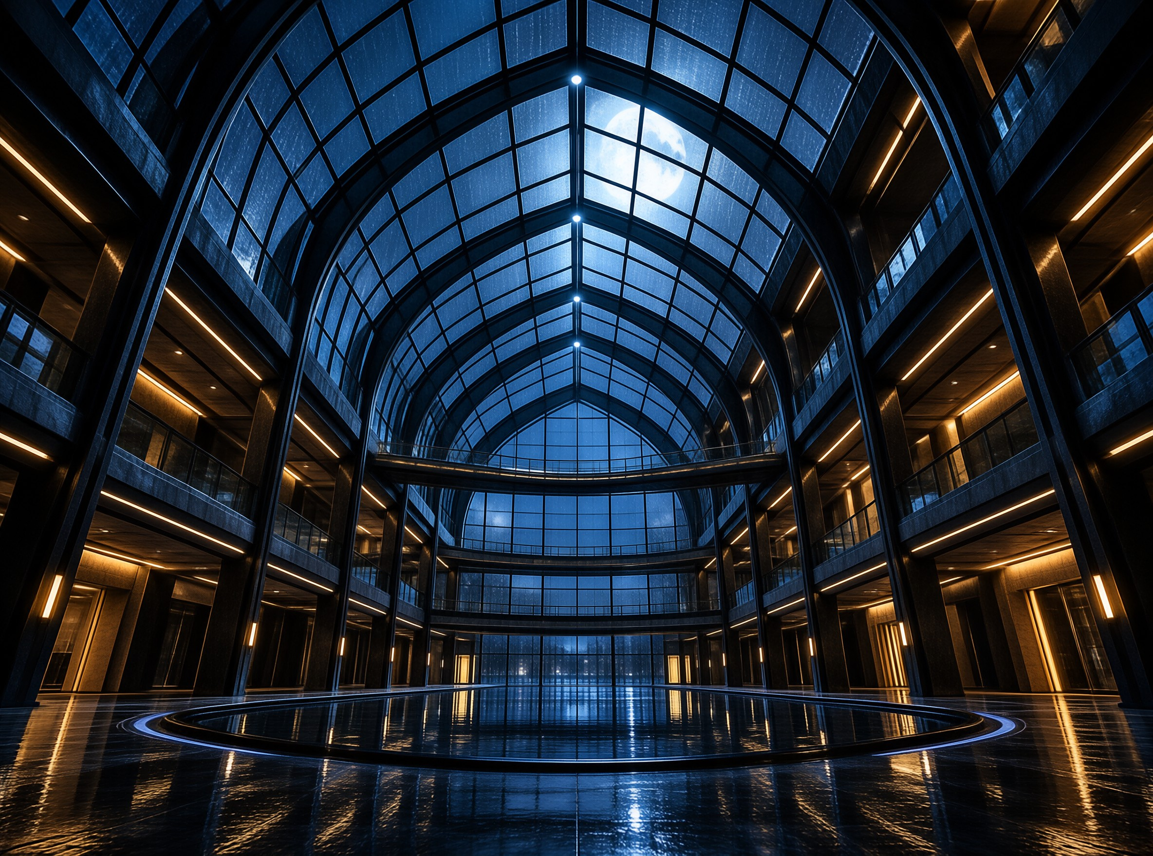Futuristic Moonlit Atrium