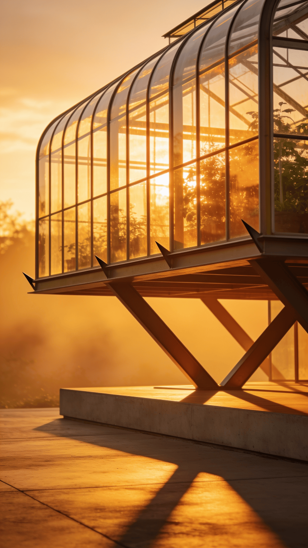 Greenhouse with Floating Cantilever — Golden Sunset