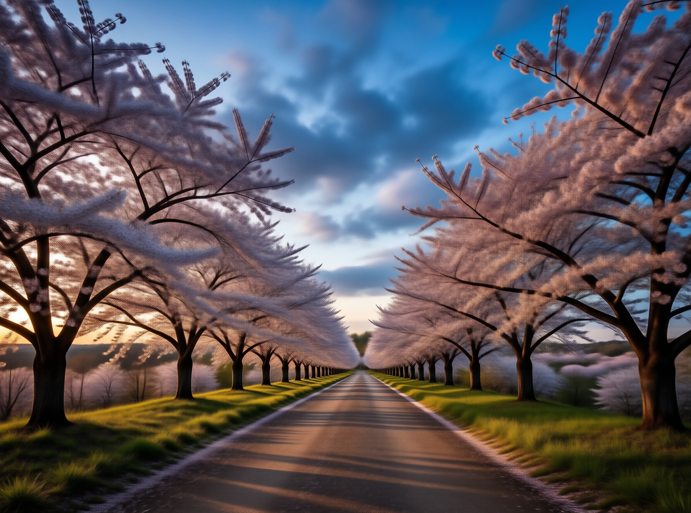Cherry Blossom Road at Sunset