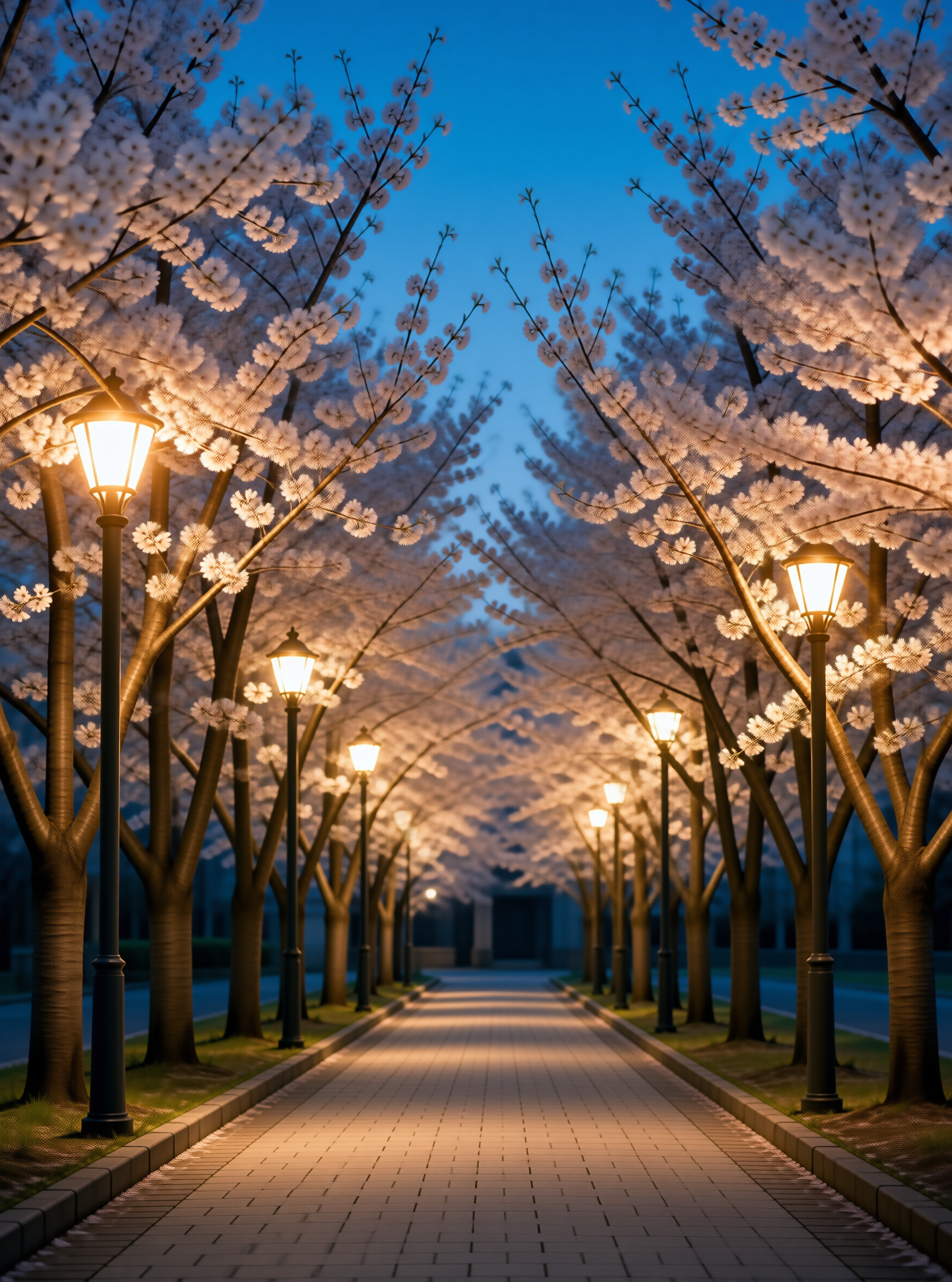 Cherry Blossom Path at Dusk