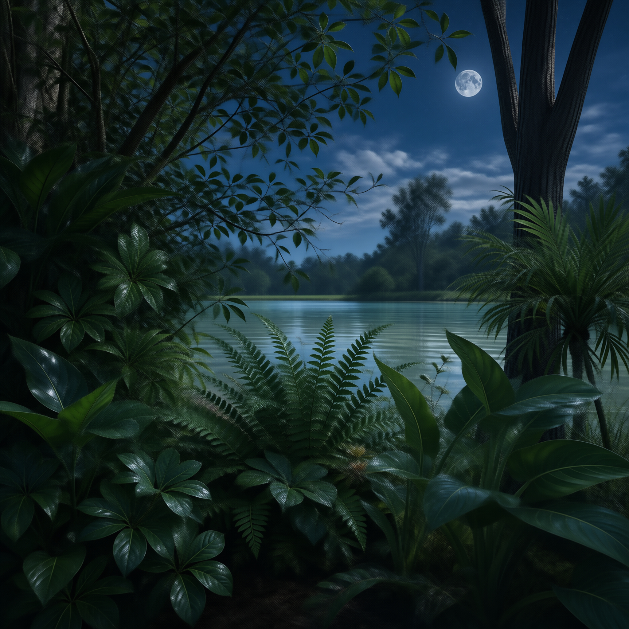 Moonlit Lake at Night