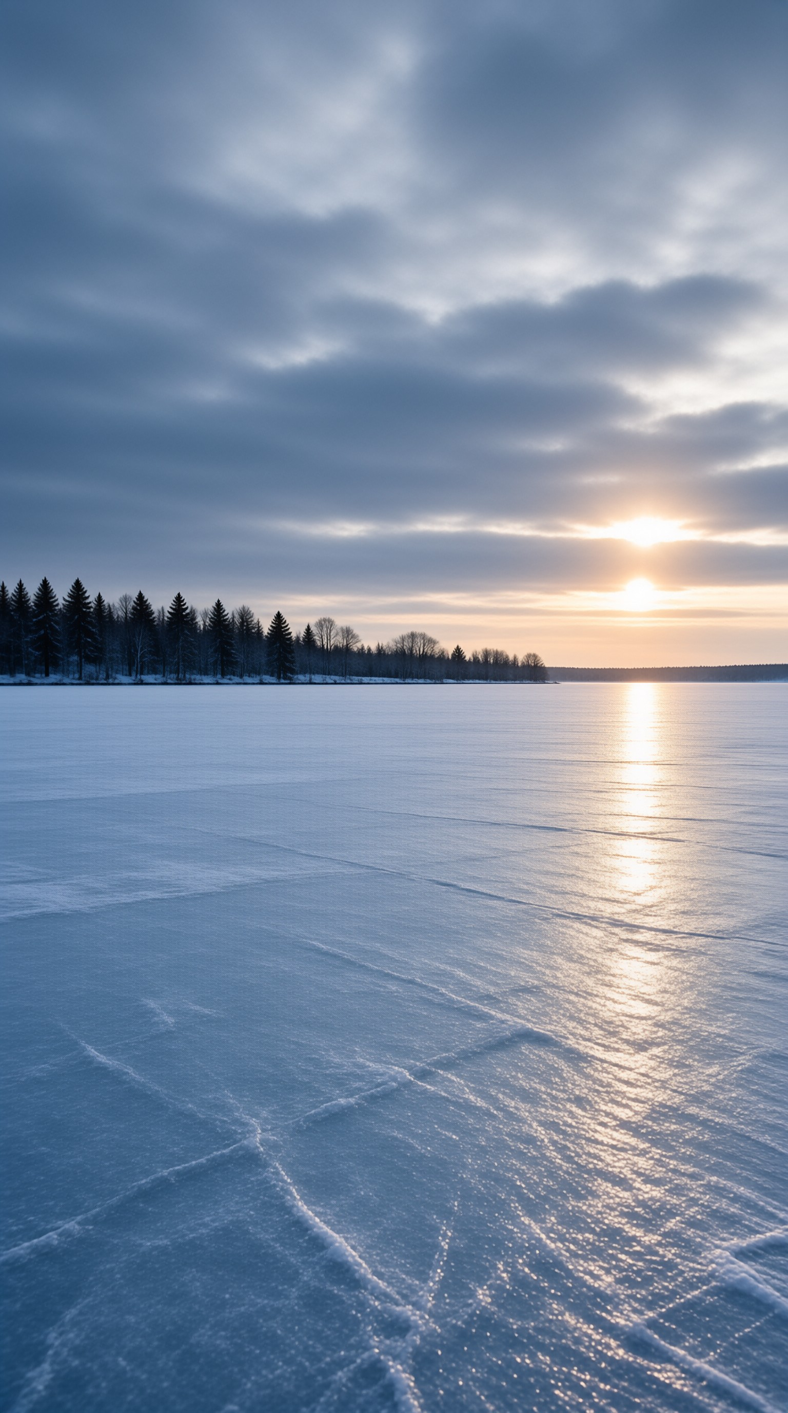 Frozen Lake at Sunset