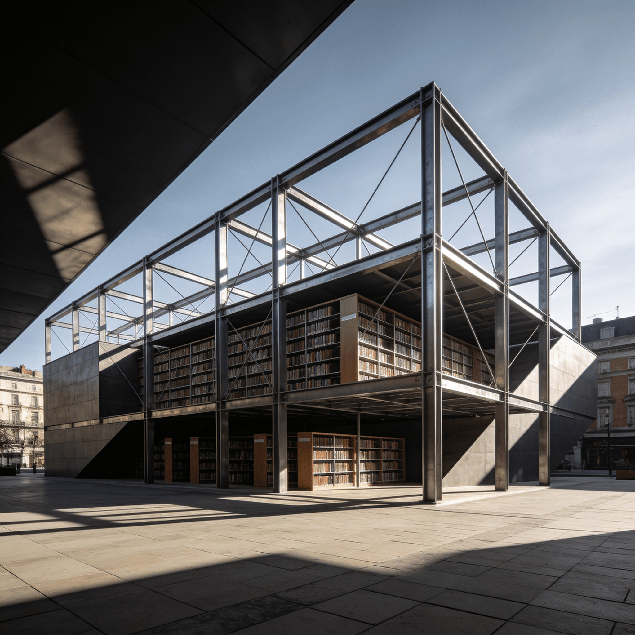 Library with Steel Frame — Urban Plaza