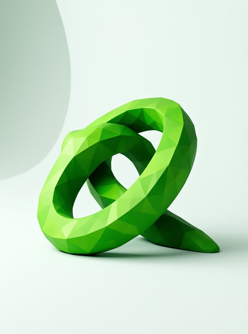 A low polygon green loop sits on a white surface with soft shadows.
