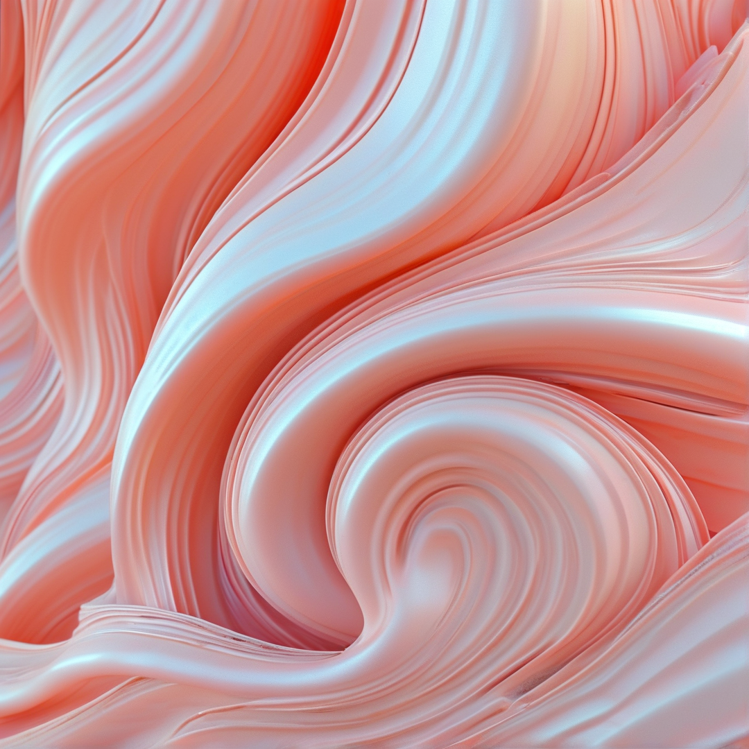 Layered sheets of glossy pink material twist into a spiral shape with soft lighting and smooth surface texture.