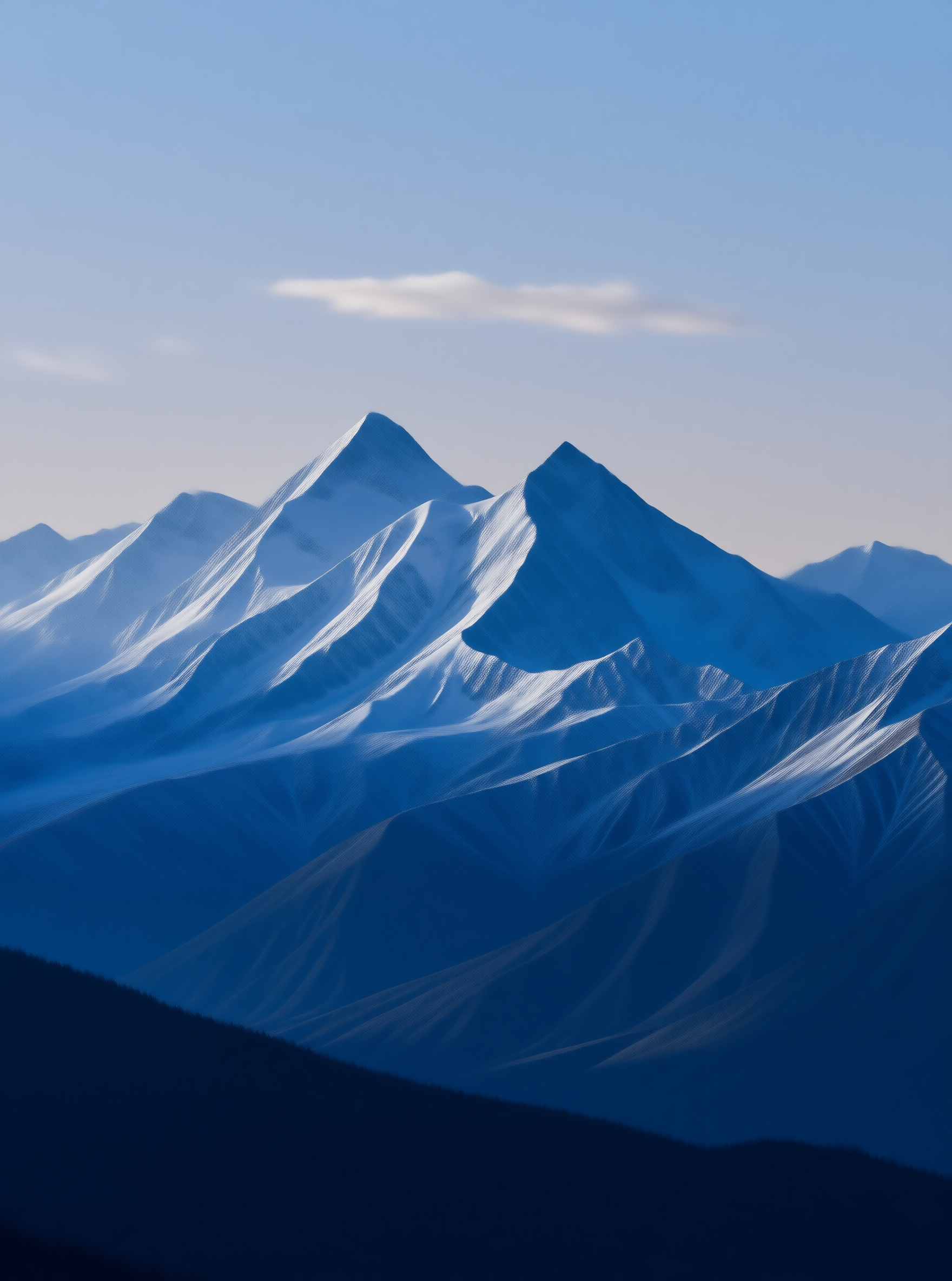 Blue Snowy Peaks at Dusk