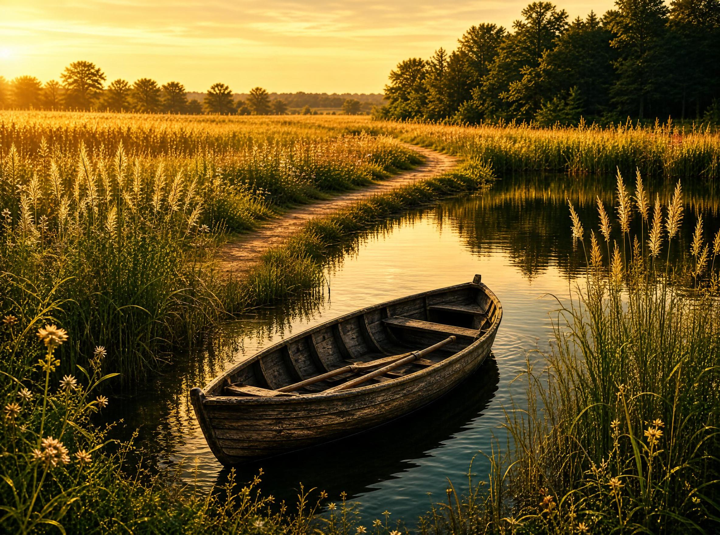 Wooden Boat at Sunset