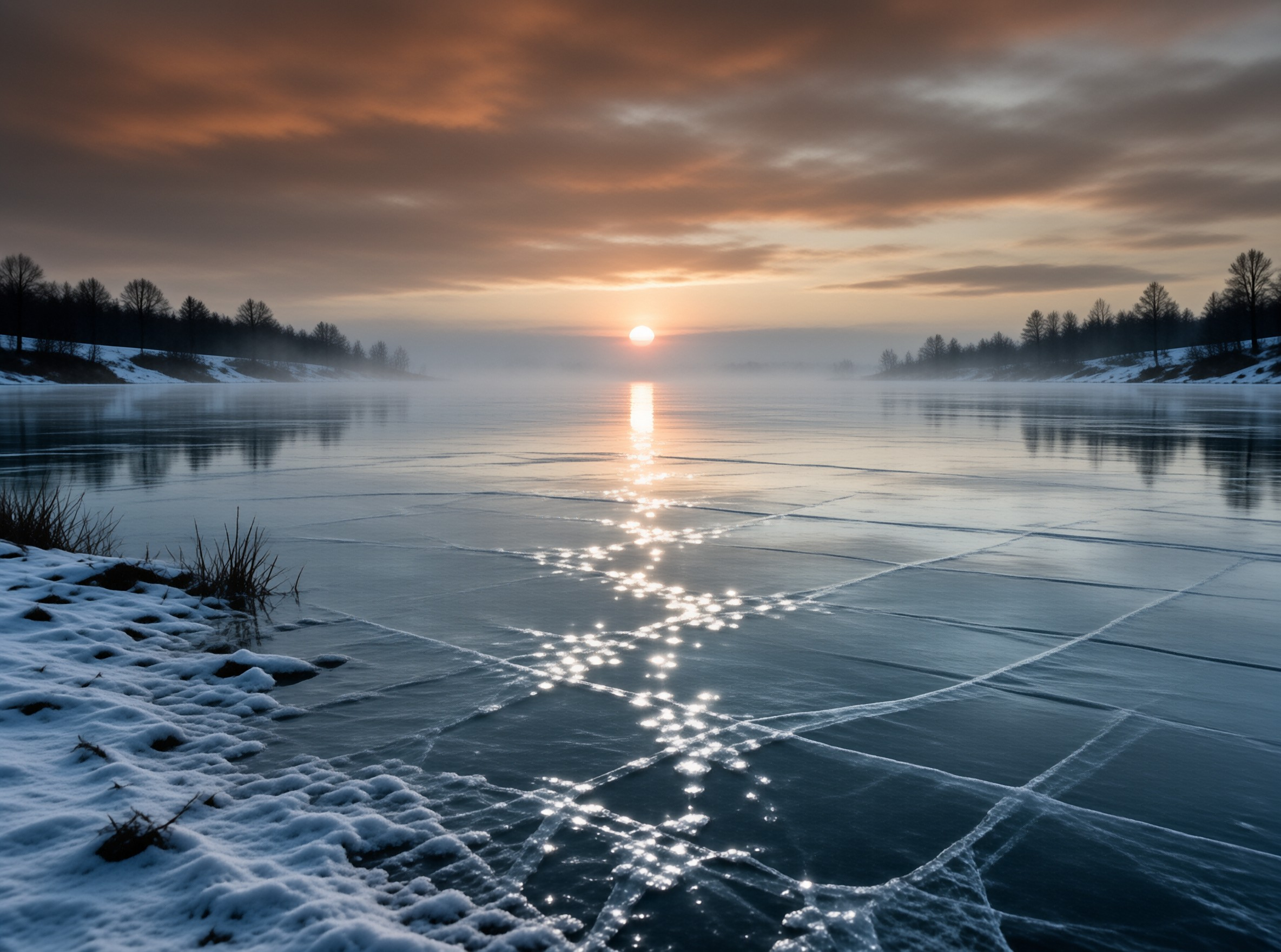 Frozen Lake at Sunrise