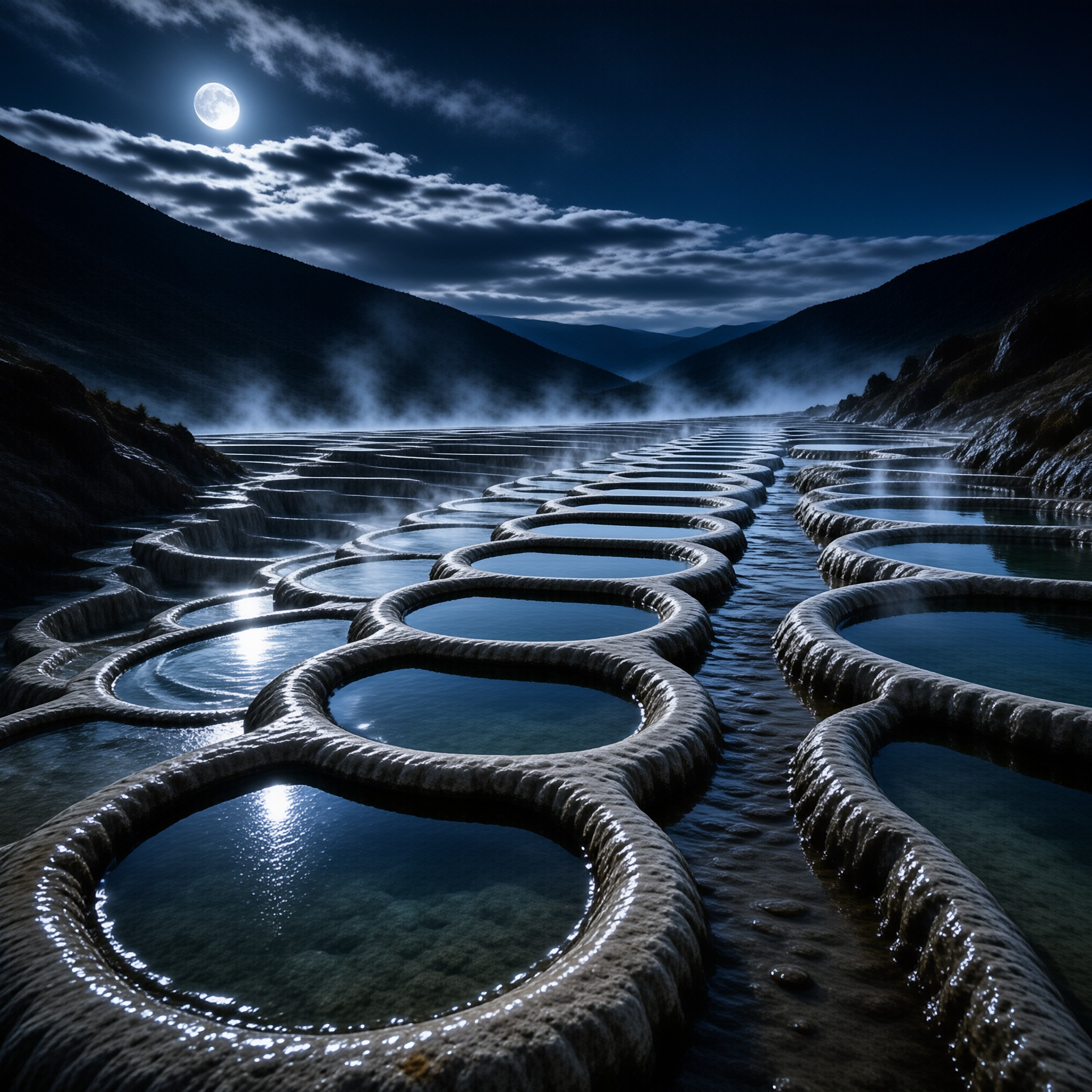 Moonlit Terraced Pools