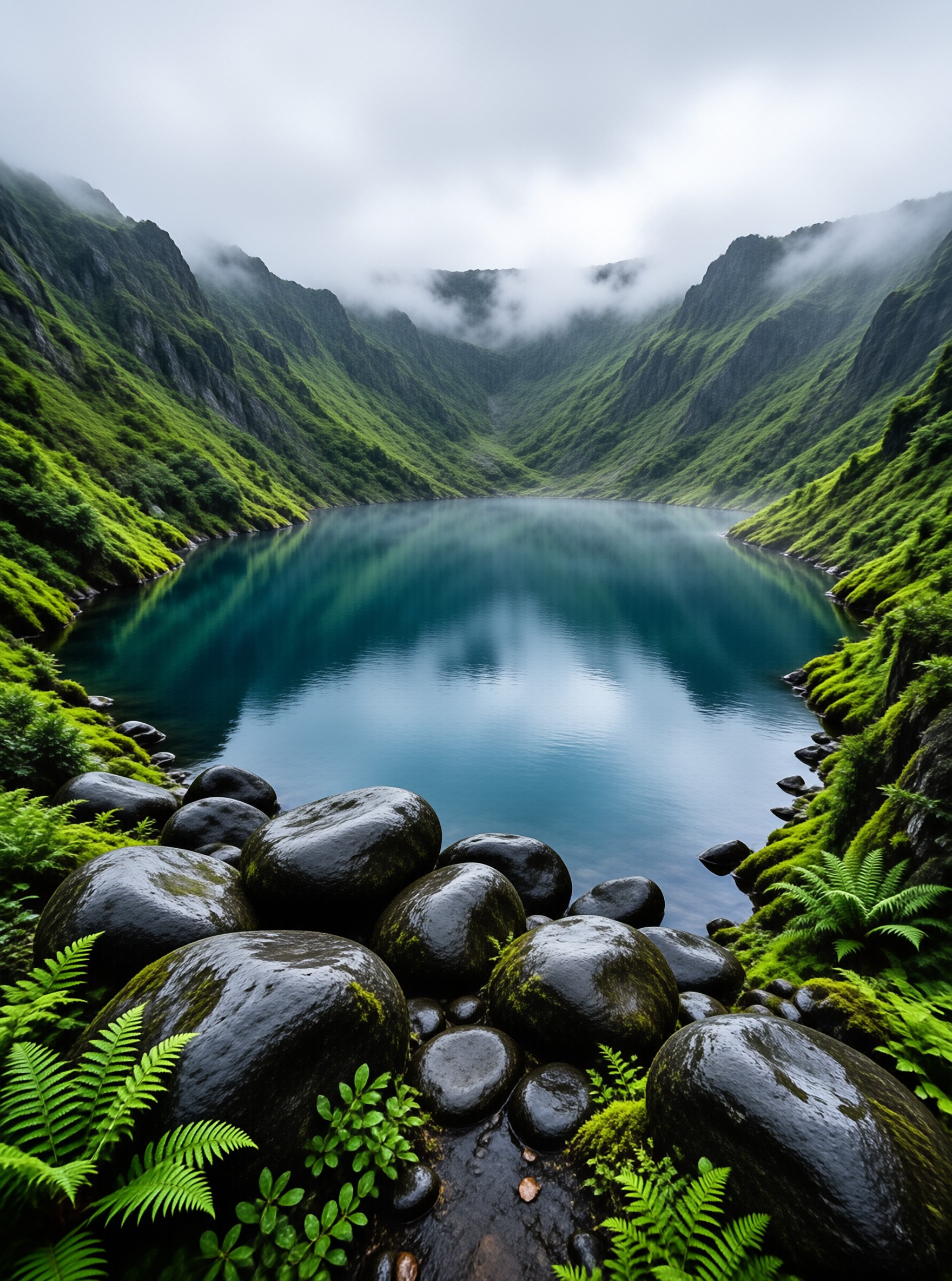 Serene Misty Lake Valley