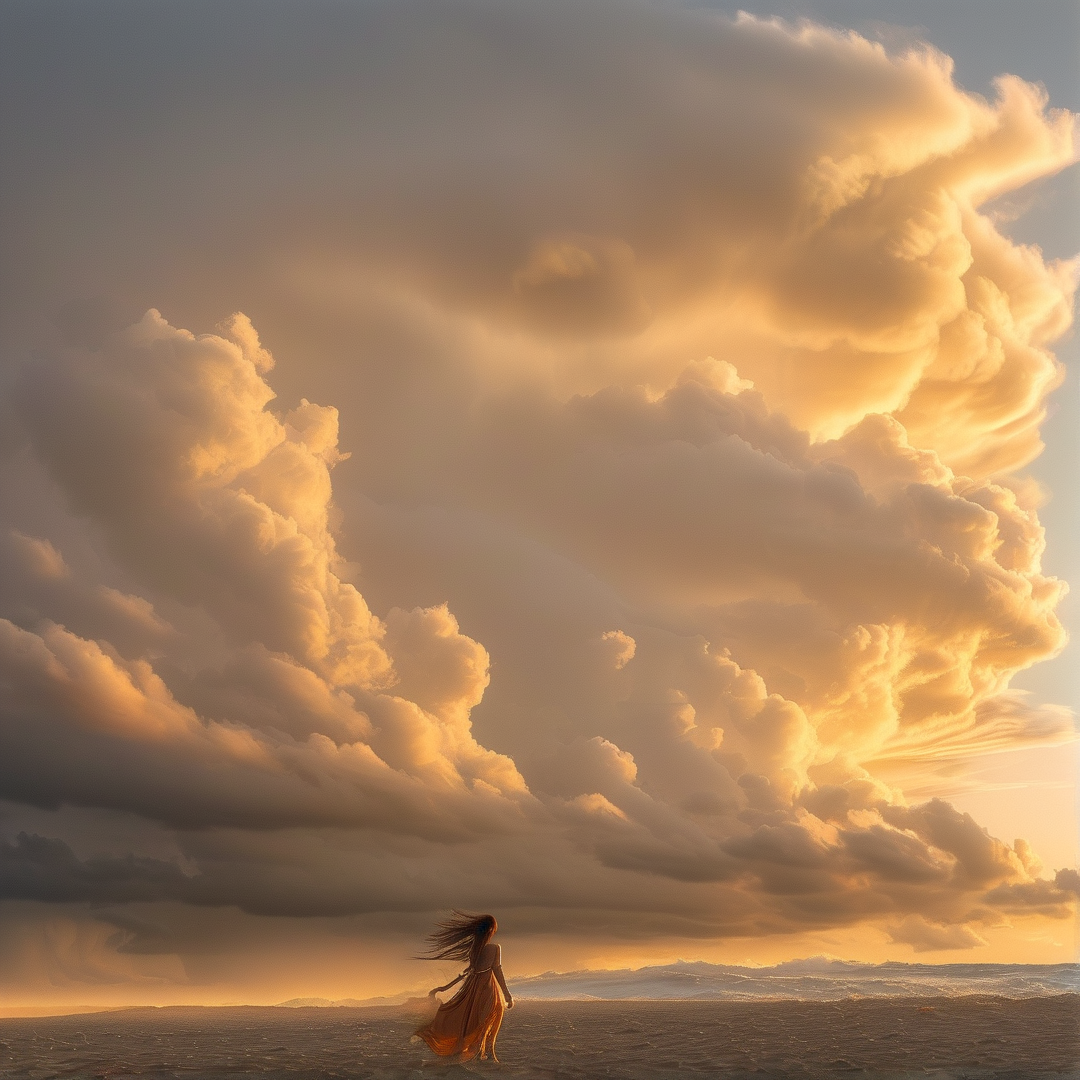 Woman Under Golden Clouds