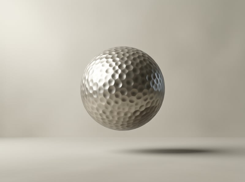 A dimpled white golf ball floats midair above a smooth beige surface casting a soft shadow under gentle lighting