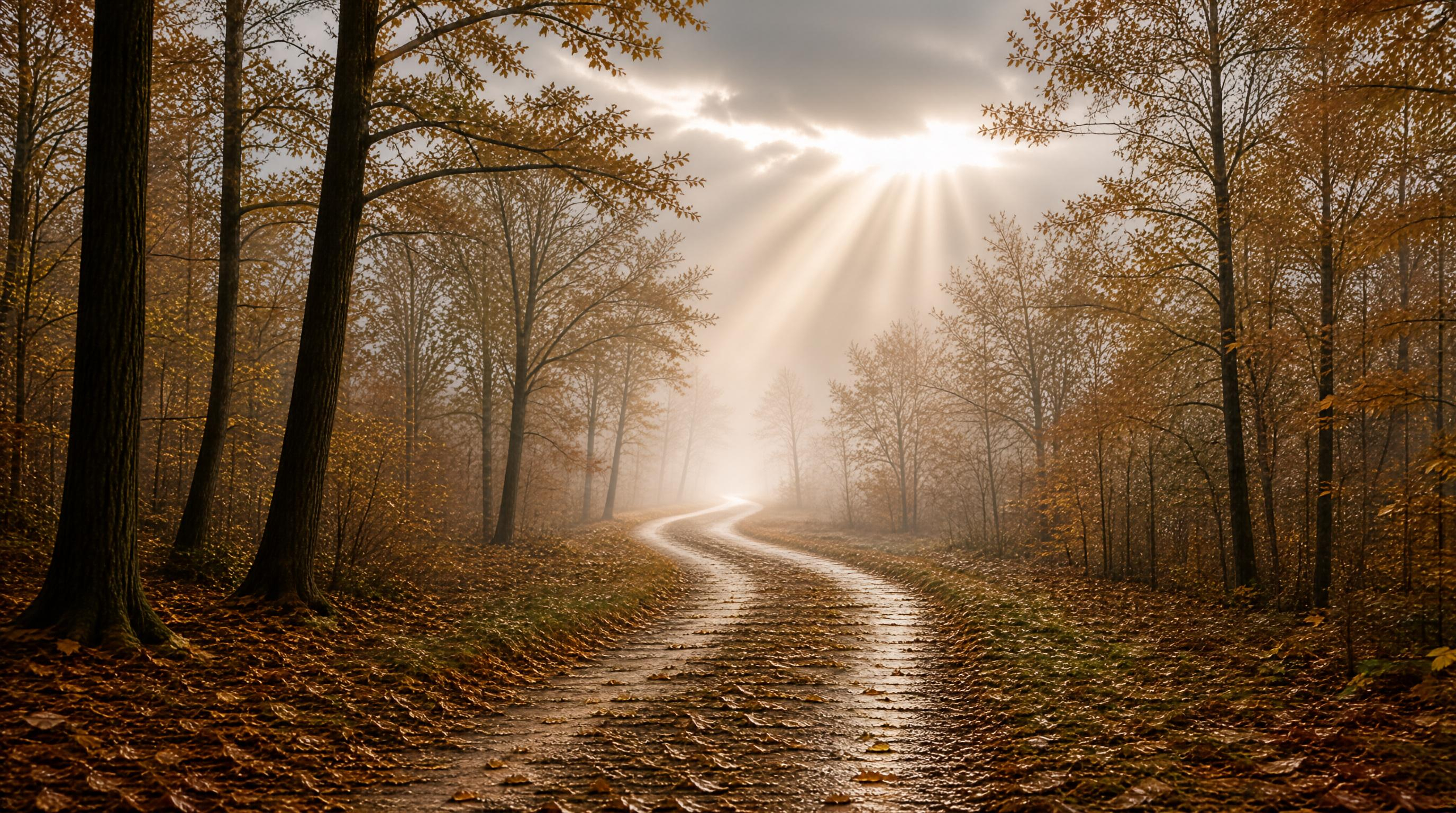 Autumn Forest Path with Sunbeams