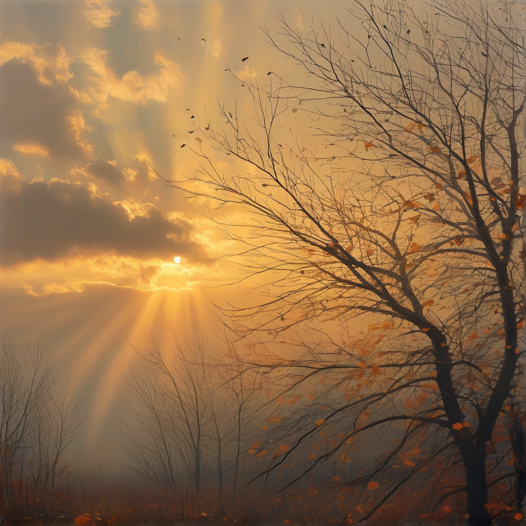 Sun Rays Through Autumn Trees