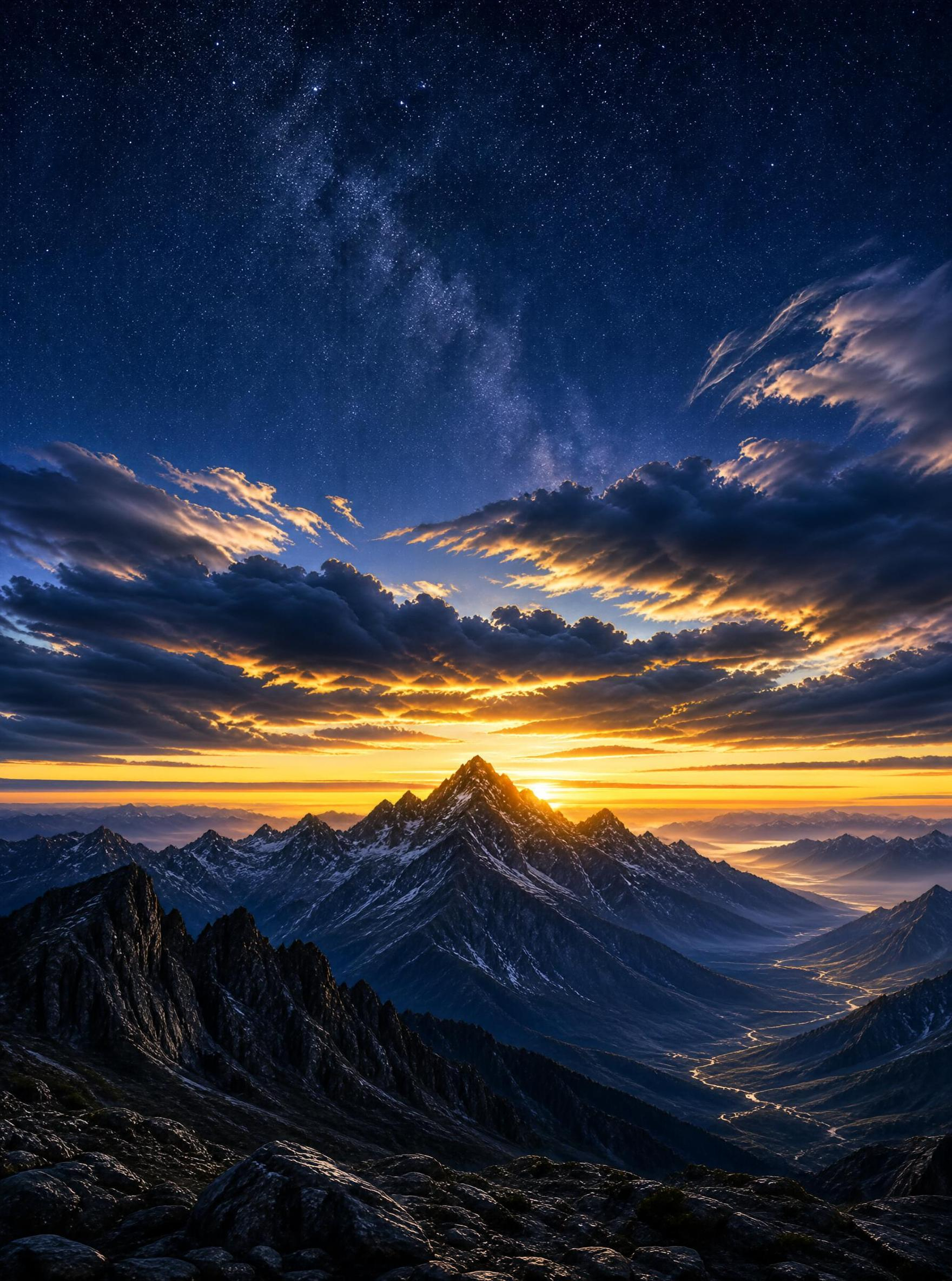 Alpine Sunset and Stars