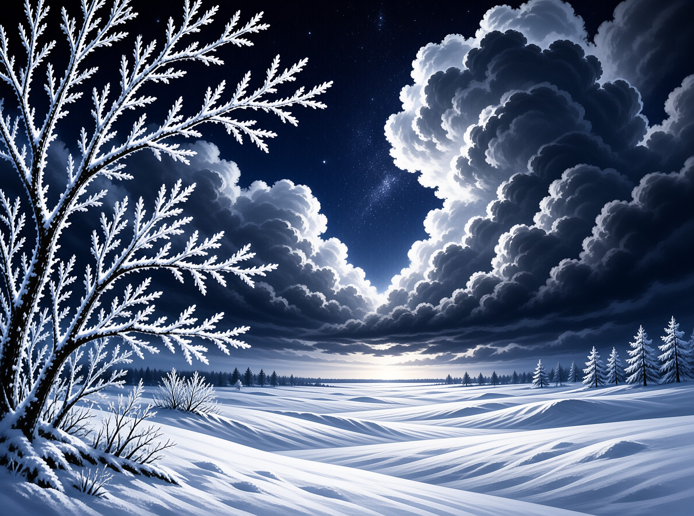 Snowy Night Landscape