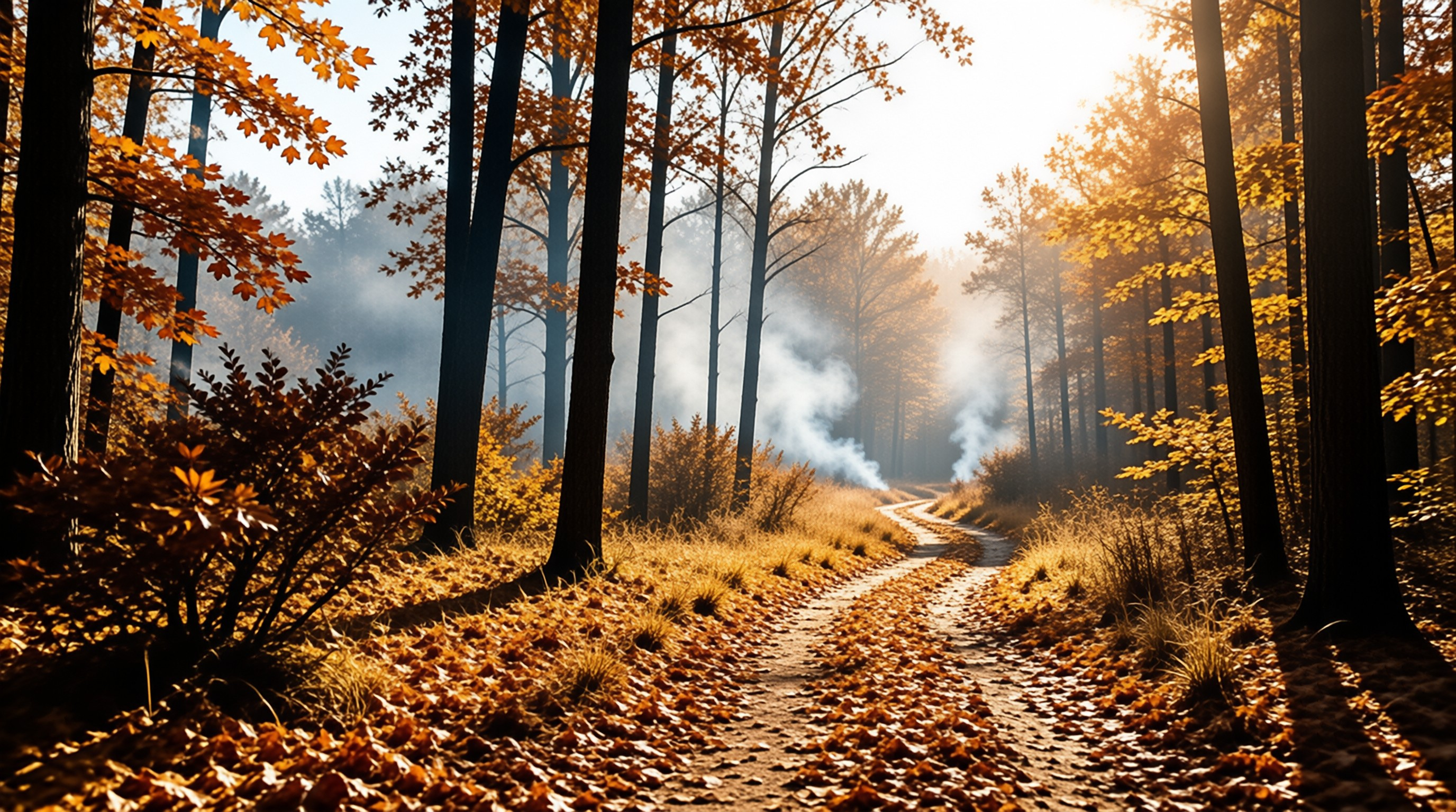 Sunlit Autumn Forest Path