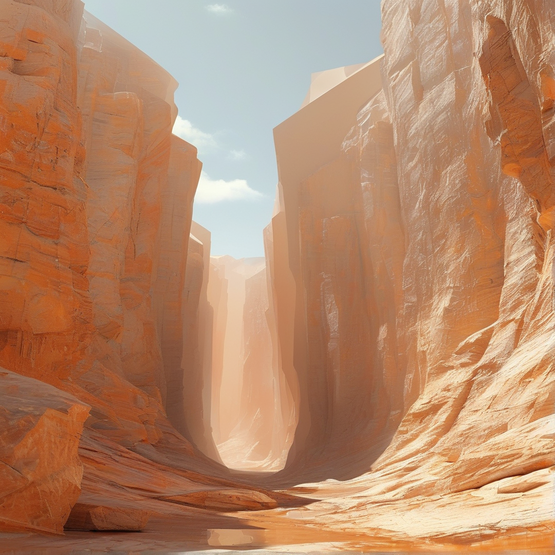 Vertical sandstone formations create a deep corridor beneath scattered clouds.