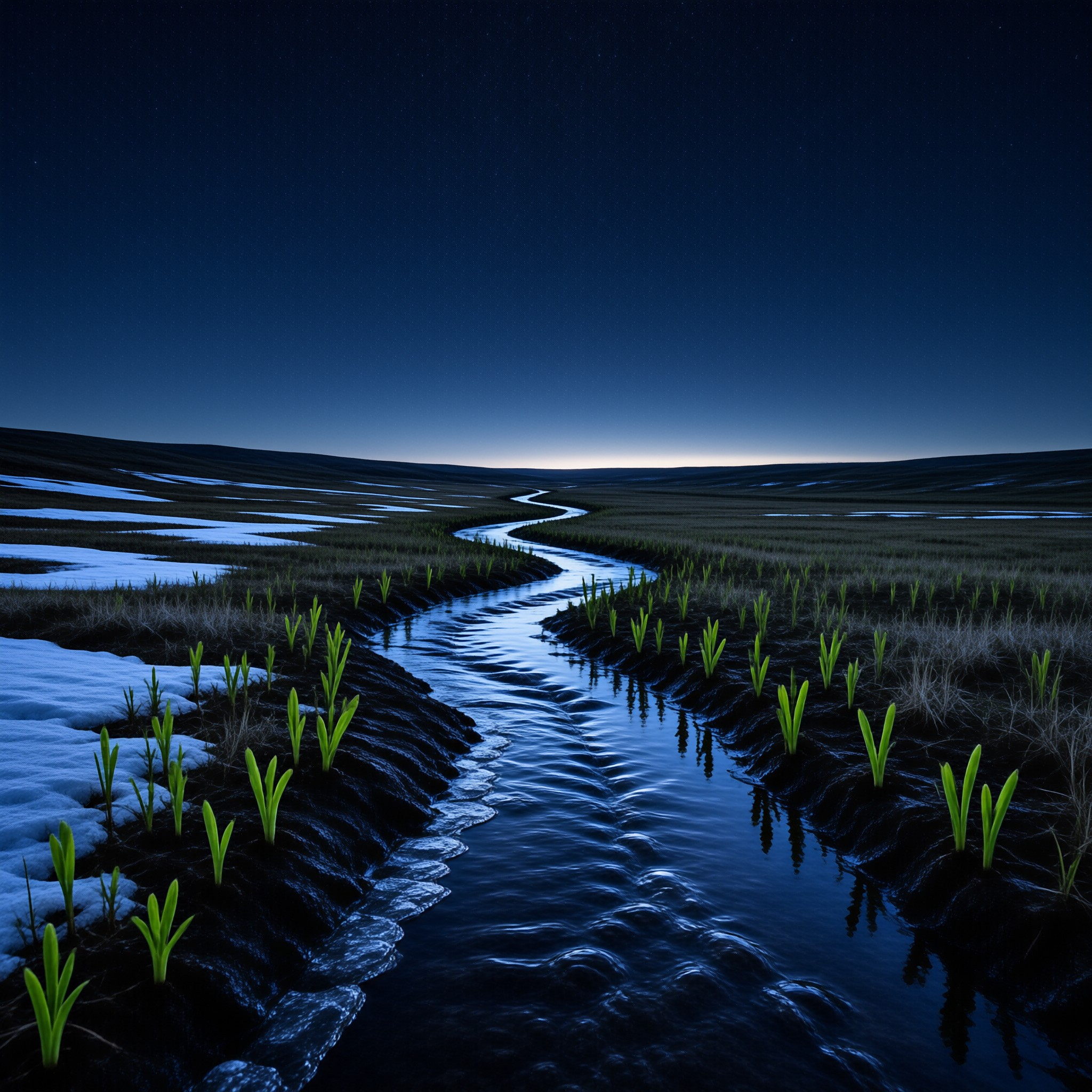River in Spring with Snow