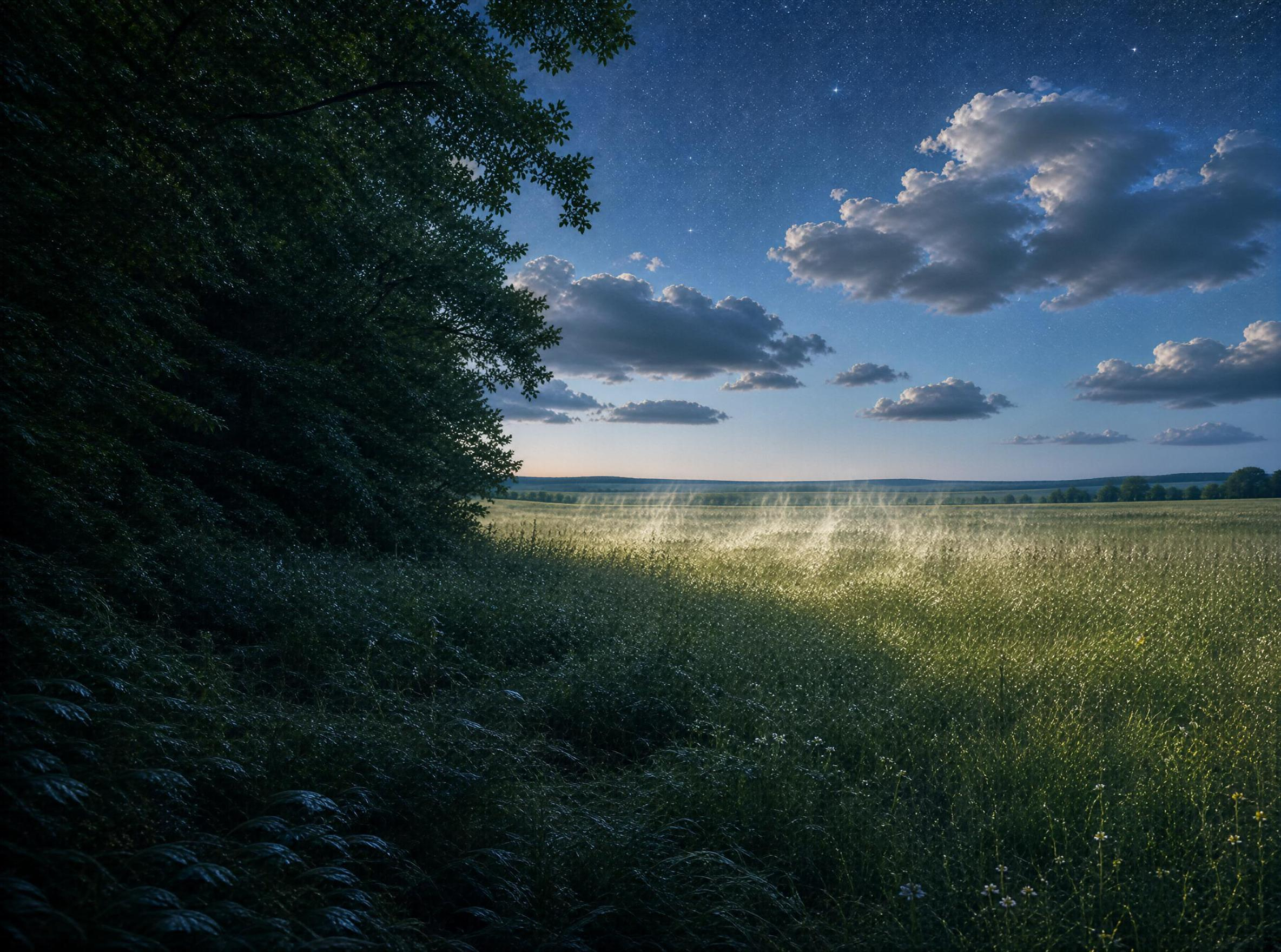 Moonlit Meadow at Night