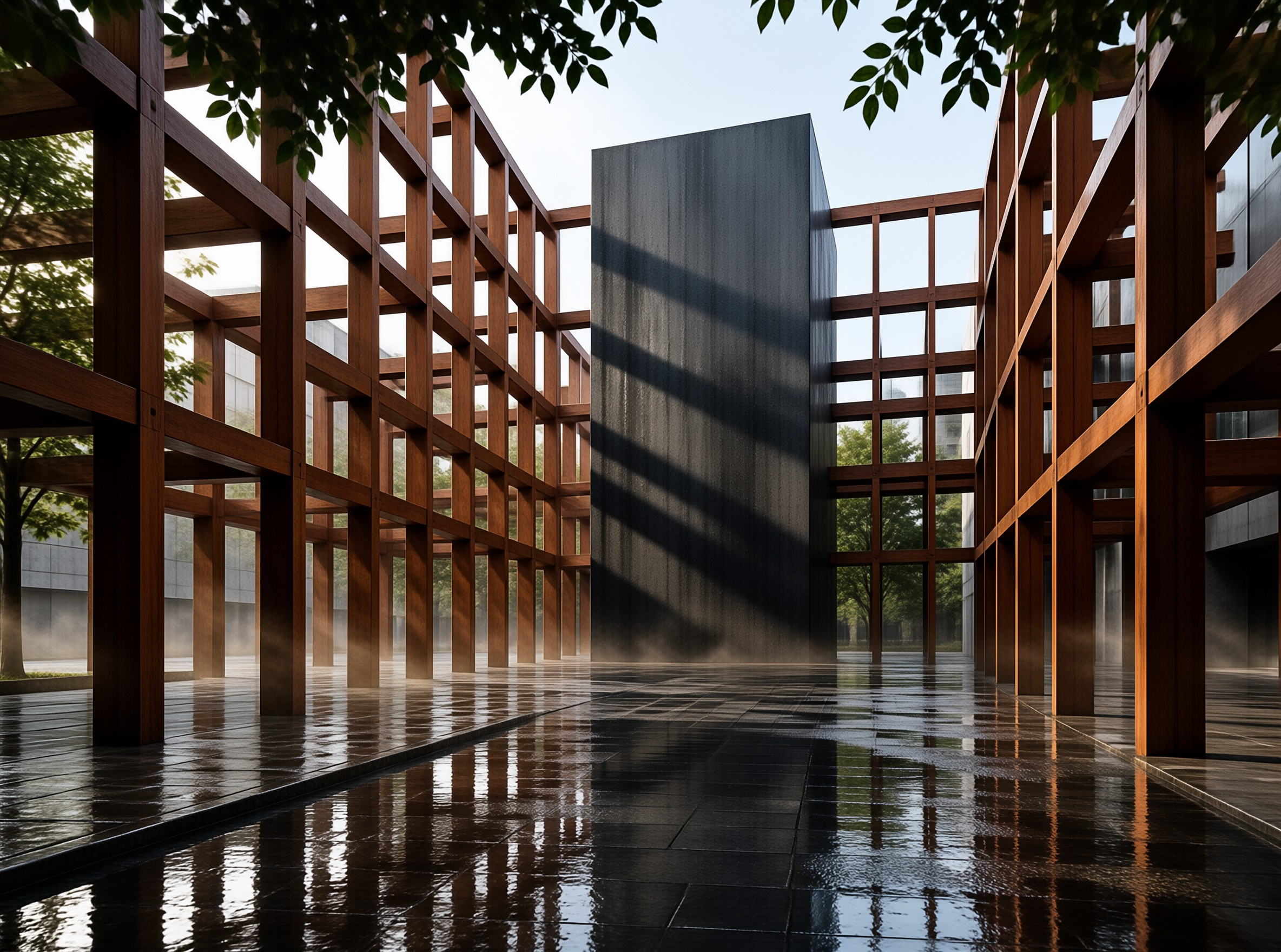 Modern Wood and Stone Corridor