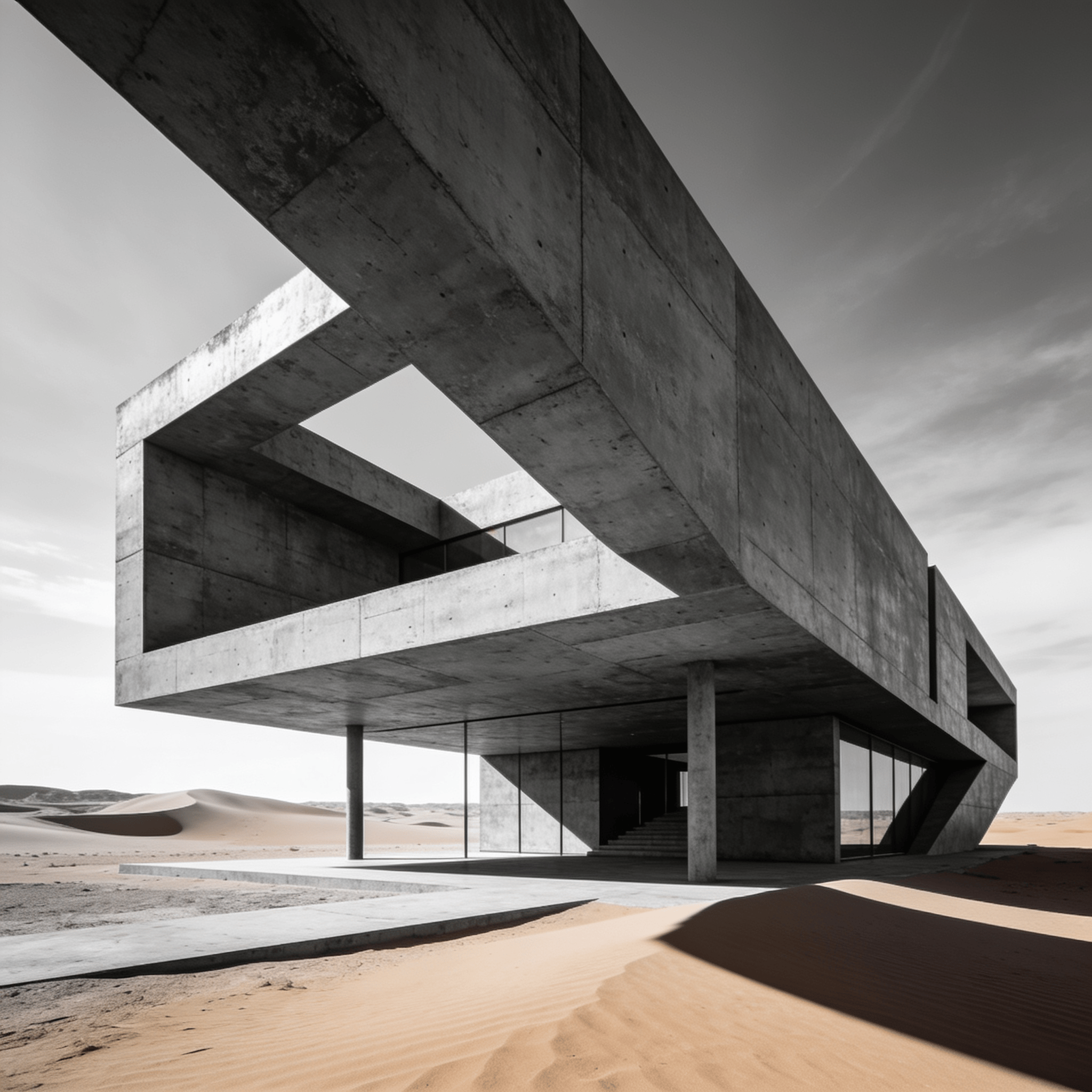 Pavilion with Brutalist Massing — Desert Plain