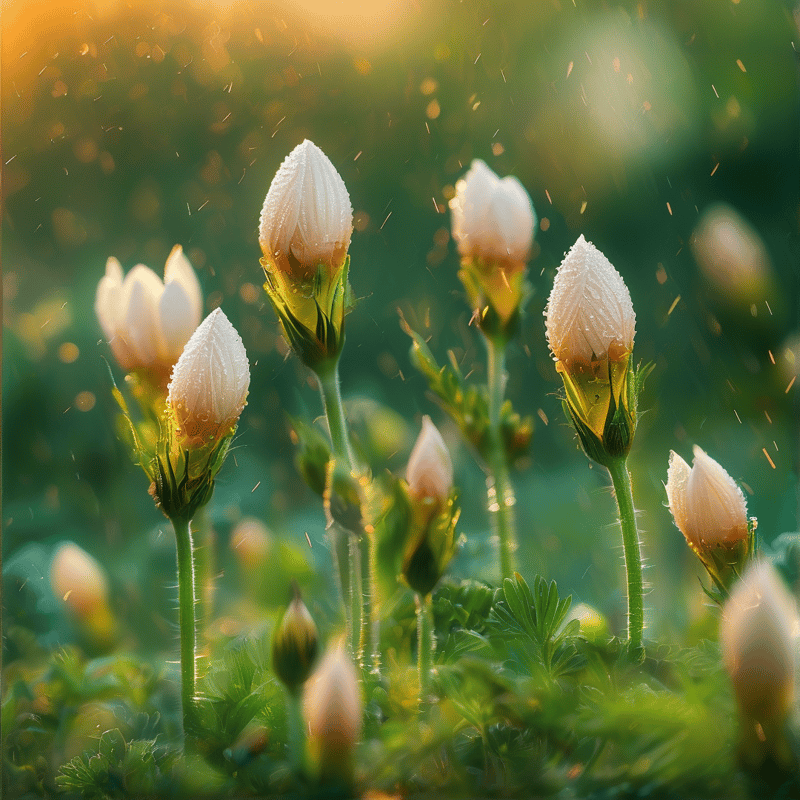 Dewy Flower Buds at Sunrise