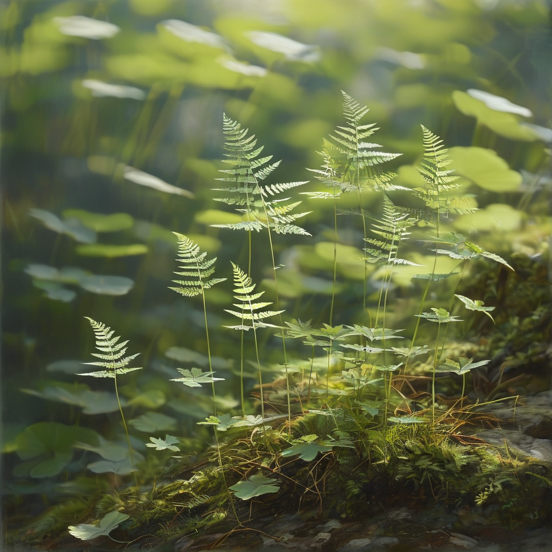 Lush Green Ferns by Pond