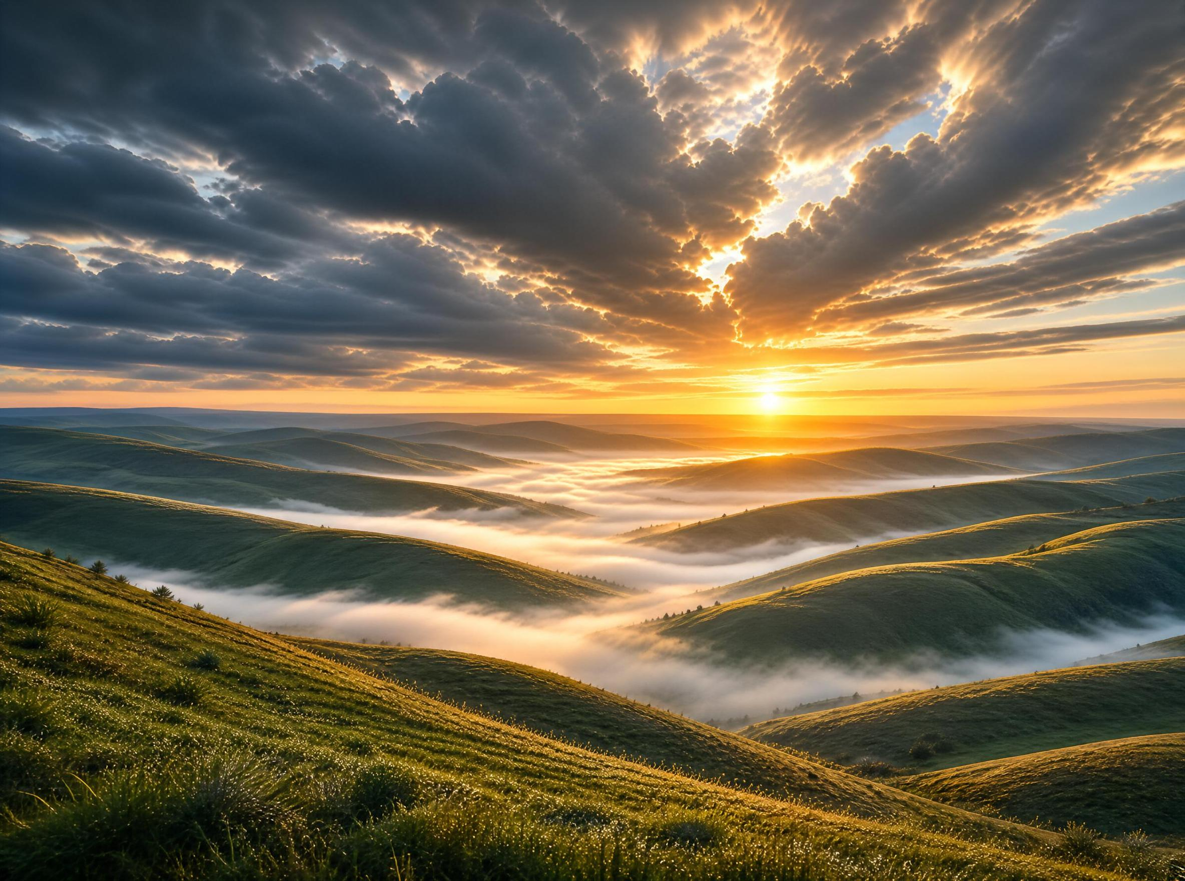 Sunrise Over Misty Rolling Hills
