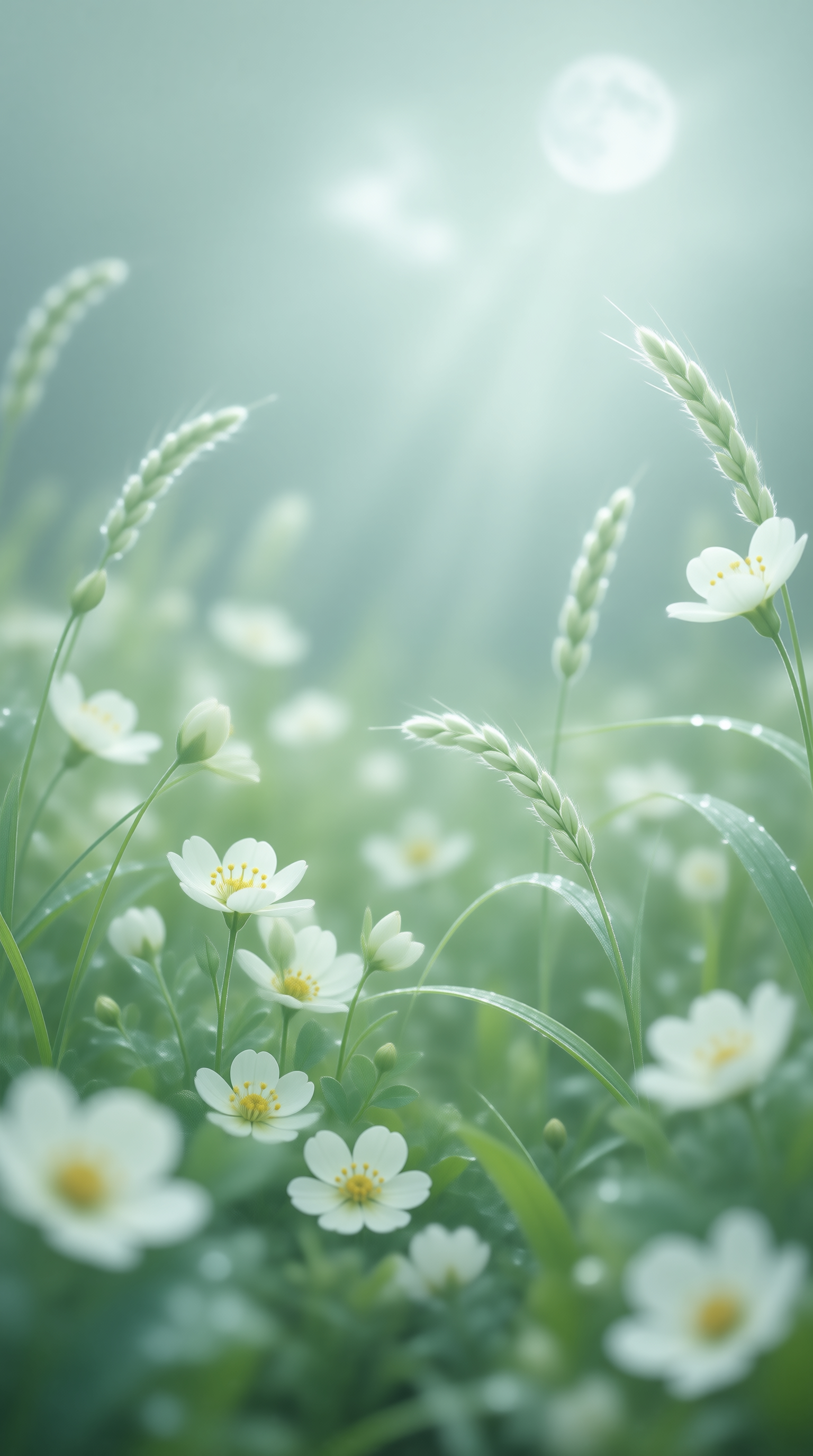 Misty Meadow of White Blossoms