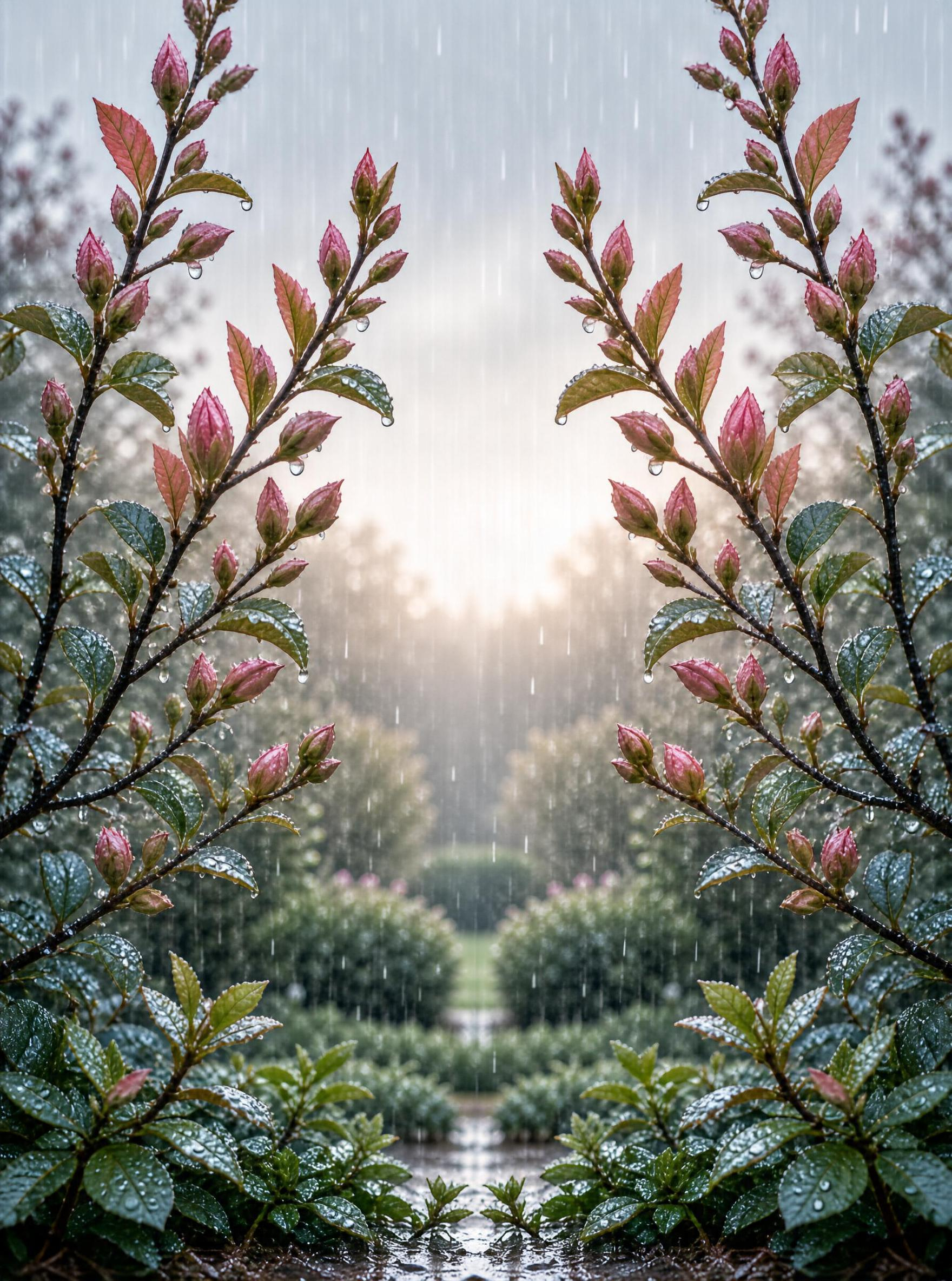 Pink Buds in the Rain