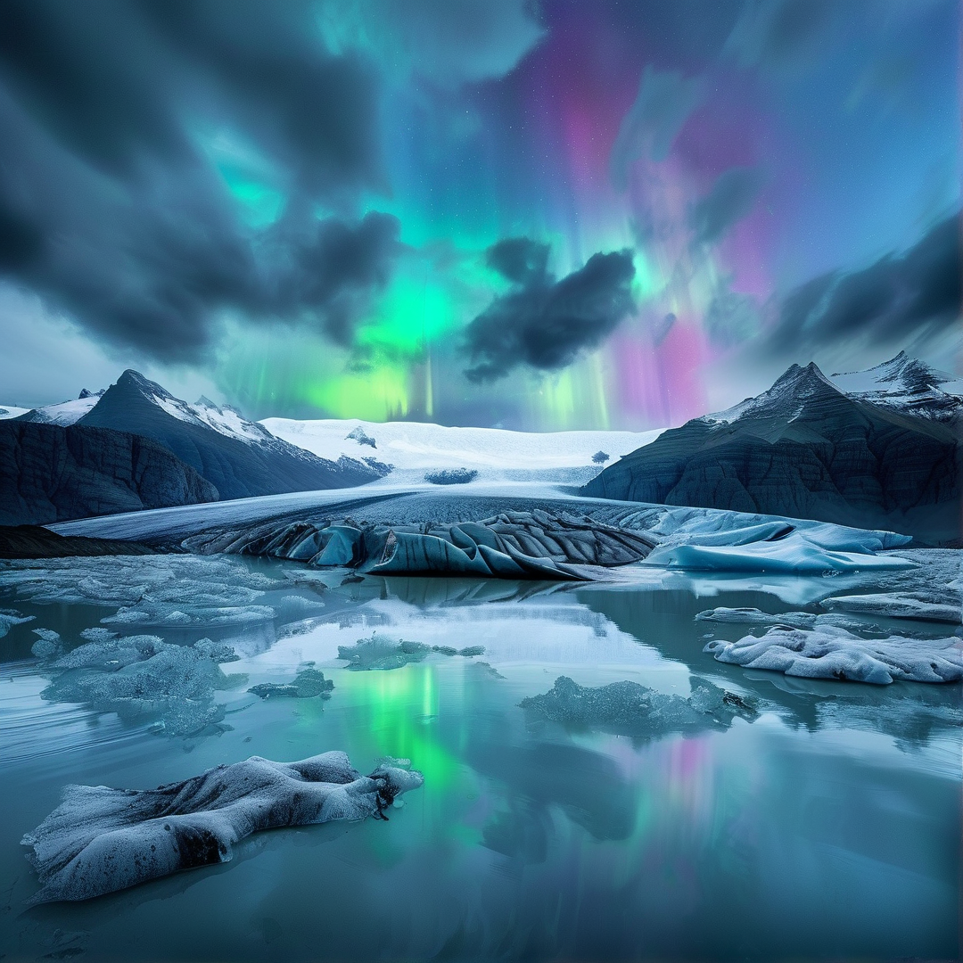 Aurora Over Glacial Landscape