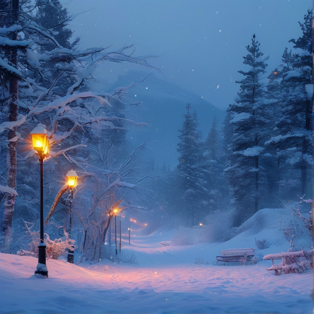 Snowy Night in the Forest