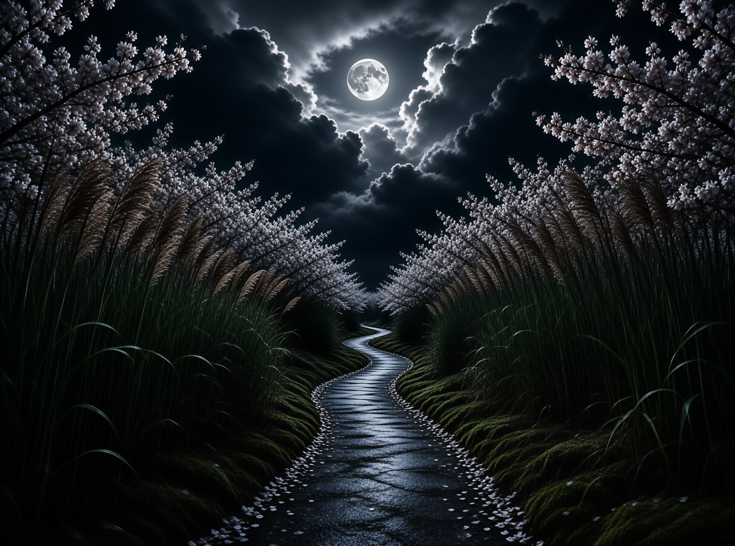 Moonlit Cherry Blossom Path