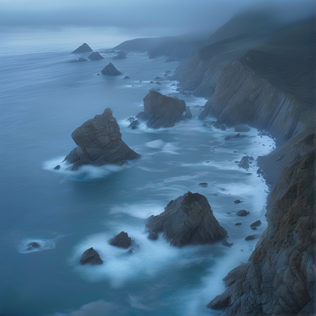 Misty Coastal Sea Stacks