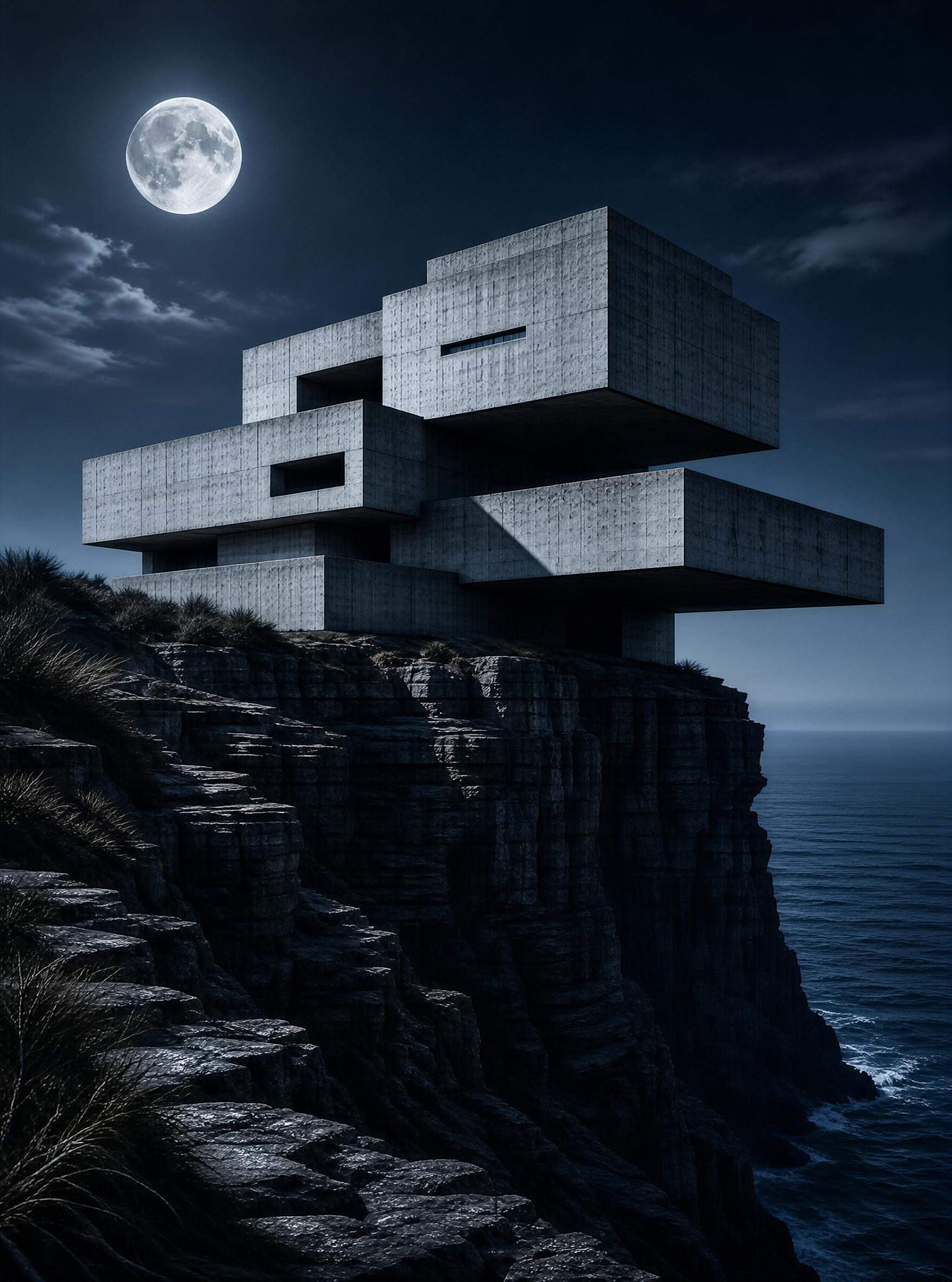 Modern Concrete Structure on Cliff