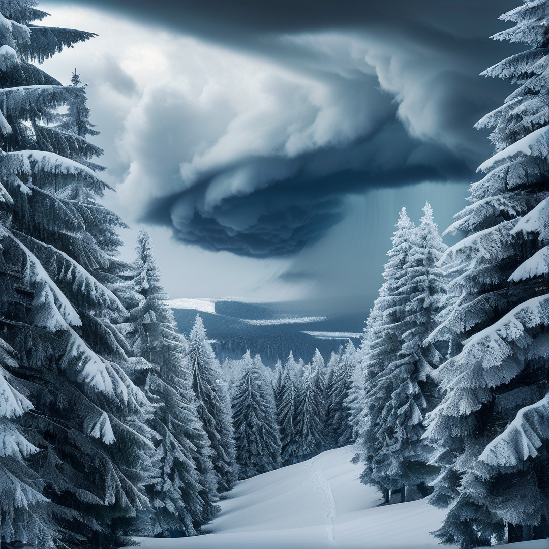 Snowy Pine Forest Valley