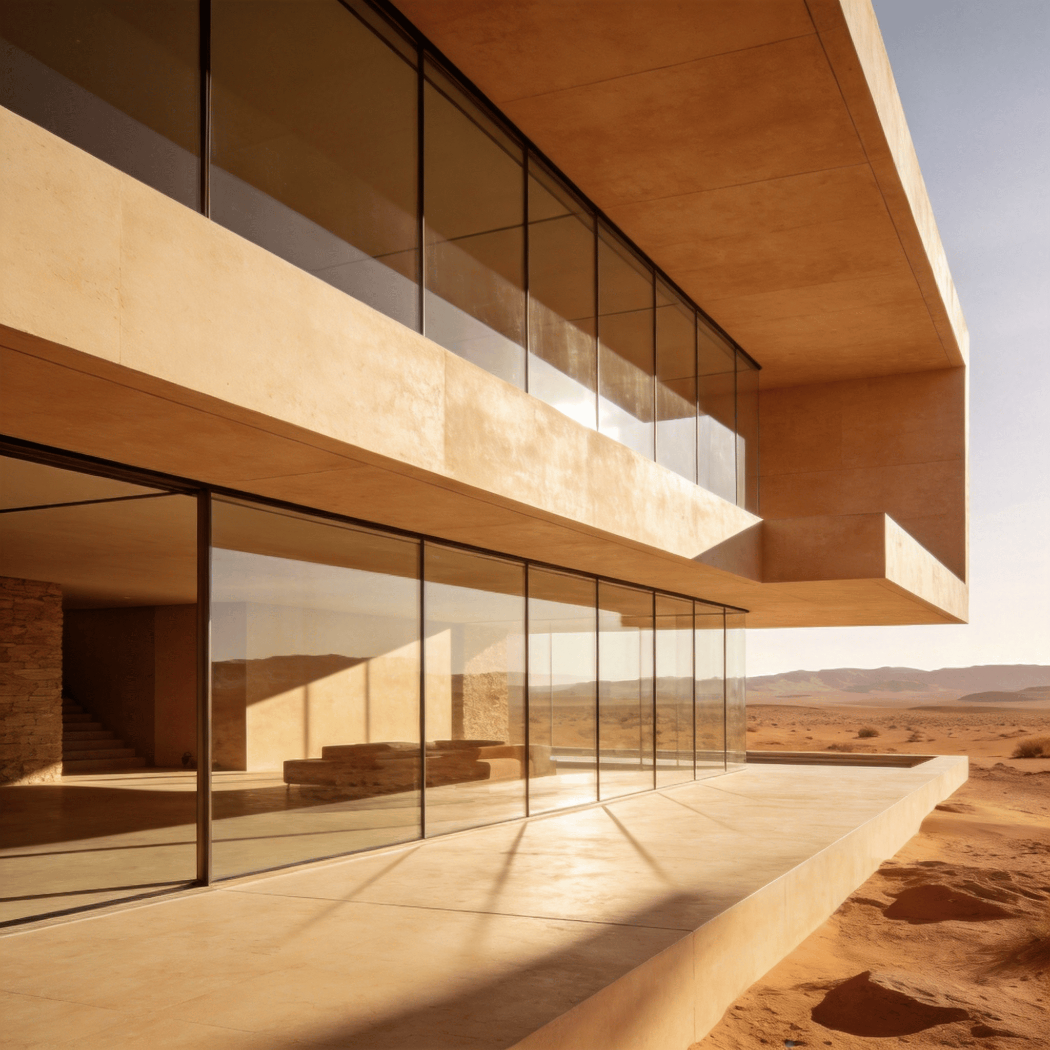 Villa with Glass Curtain Wall — Desert Plain