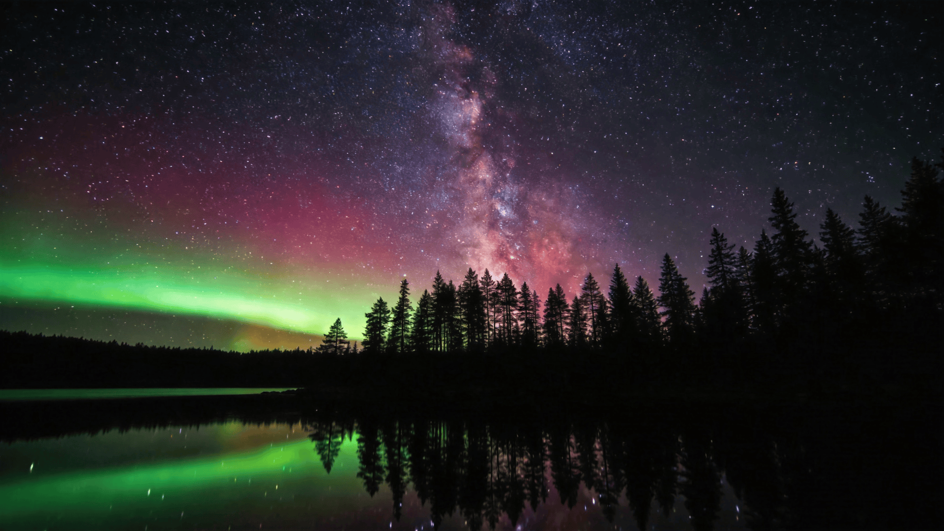 Starlight Aurora Over Lake