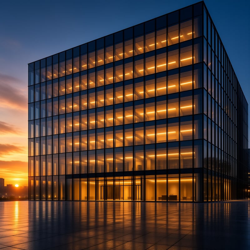 Glass Building at Sunset