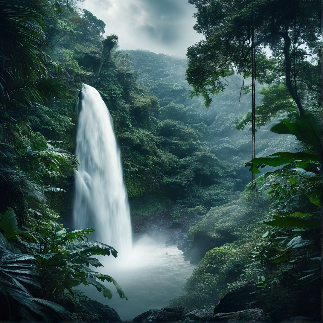 Misty Jungle Waterfall
